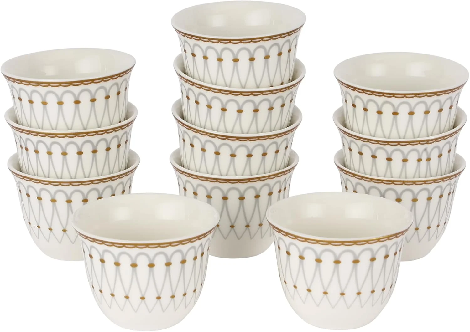ست فنجان قهوه عربی رویال فورد 12 پارچه مدل RF12115، فنجان قهوه ترک، فنجان قهوه خوری چینی استخوانی، لیوان قهوه عربی، ست چای عربی، فنجان های تم عروسی 80 میلی لیتر