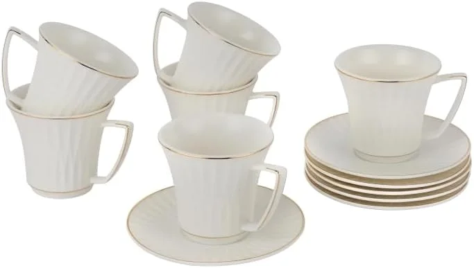 ست فنجان و نعلبکی 6 نفره رویال فورد مدل RF12110، چینی استخوانی، 12 تکه، فنجان چای 230 میلی لیتر، نعلبکی 6 اینچی، مقاوم در برابر حرارت، مقاوم در برابر خش، مناسب برای چای، قهوه، دبل اسپرسو، لاته، موکا شکلاتی، طراحی ممتاز