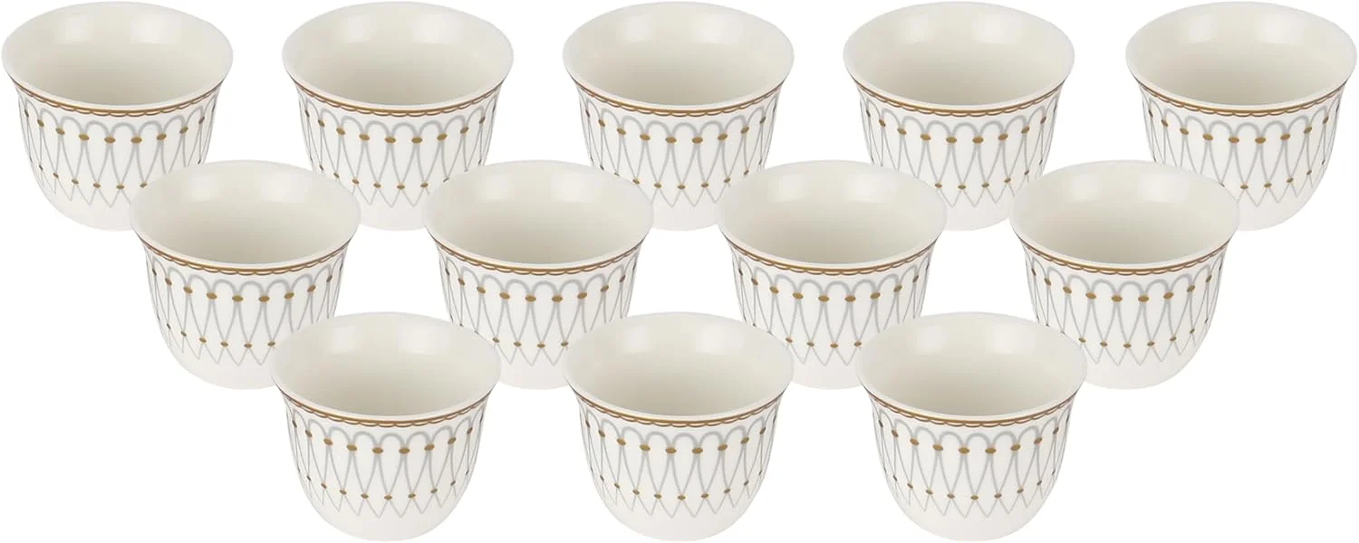 ست فنجان قهوه عربی رویال فورد 12 پارچه مدل RF12115، فنجان قهوه ترک، فنجان قهوه خوری چینی استخوانی، لیوان قهوه عربی، ست چای عربی، فنجان های تم عروسی 80 میلی لیتر