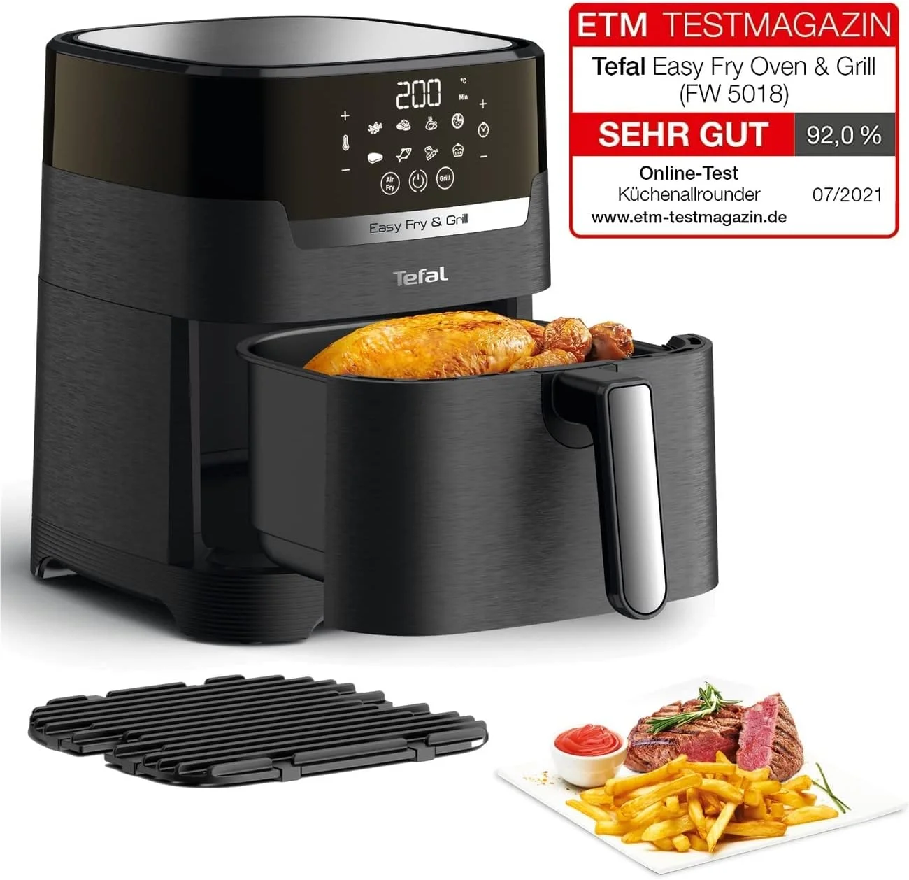سرخ کن و گریل تفال مدل Fry & Grill Power 2-in-1 | 1400 وات | 4.2 لیتر | سرخ کن هوا + کتاب دستور پخت دیجیتال و کفگیر Ingenio | صفحه گریل آلومینیومی دایکاست | 8 برنامه پخت | مناسب تا 6 نفر سرخ کن و گریل تفال مدل Fry & Grill Power 2-in-1 | 1400 وات | 4.2 لیتر | سرخ کن هوا + کتاب دستور پخت دیجیتال و کفگیر Ingenio | صفحه گریل آلومینیومی دایکاست | 8 برنامه پخت | مناسب تا 6 نفر