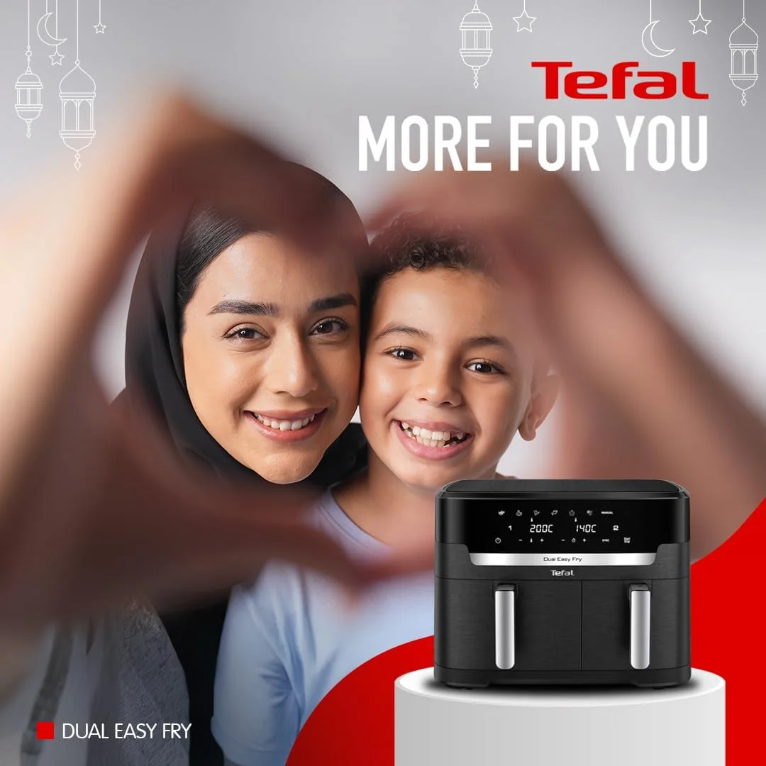 سرخ کن بدون روغن دوقلو تفال مدل Dual Easy Fry با ظرفیت 8.3 لیتر، دارای دو کشو، مناسب برای وعده های غذایی کامل خانواده، 7 برنامه از پیش تعیین شده، قطعات قابل شستشو در ماشین ظرفشویی، اپلیکیشن اختصاصی | EY901840 انحصاری آنلاین - مشکی و استیل سرخ کن بدون روغن دوقلو تفال مدل Dual Easy Fry با ظرفیت 8.3 لیتر، دارای دو کشو، مناسب برای وعده های غذایی کامل خانواده، 7 برنامه از پیش تعیین شده، قطعات قابل شستشو در ماشین ظرفشویی، اپلیکیشن اختصاصی | EY901840 انحصاری آنلاین - مشکی و استیل
