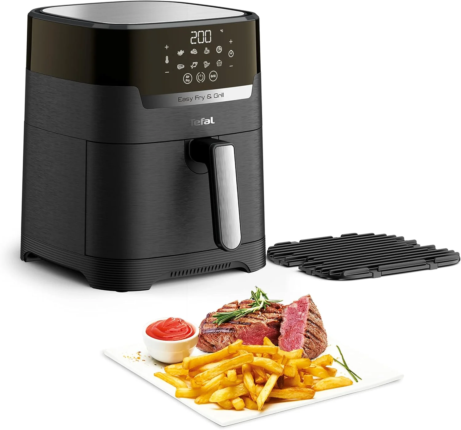 سرخ کن و گریل تفال مدل Fry & Grill Power 2-in-1 | 1400 وات | 4.2 لیتر | سرخ کن هوا + کتاب دستور پخت دیجیتال و کفگیر Ingenio | صفحه گریل آلومینیومی دایکاست | 8 برنامه پخت | مناسب تا 6 نفر سرخ کن و گریل تفال مدل Fry & Grill Power 2-in-1 | 1400 وات | 4.2 لیتر | سرخ کن هوا + کتاب دستور پخت دیجیتال و کفگیر Ingenio | صفحه گریل آلومینیومی دایکاست | 8 برنامه پخت | مناسب تا 6 نفر