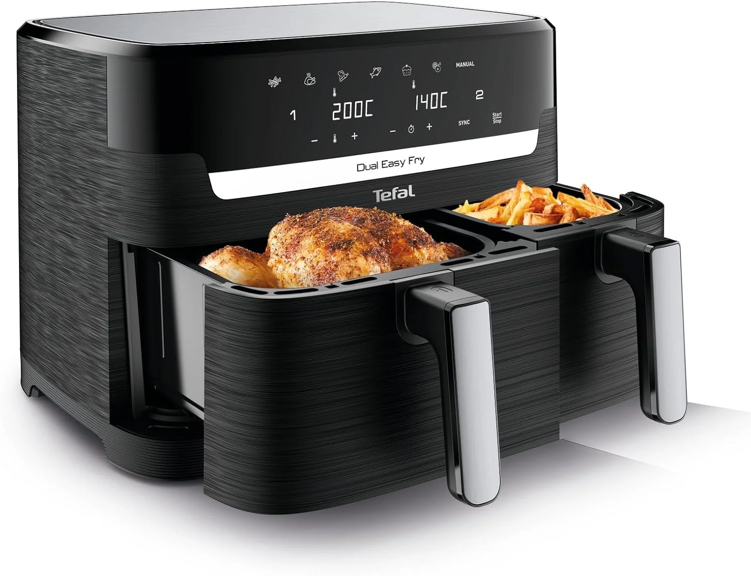 سرخ کن بدون روغن دوقلو تفال مدل Dual Easy Fry با ظرفیت 8.3 لیتر، دارای دو کشو، مناسب برای وعده های غذایی کامل خانواده، 7 برنامه از پیش تعیین شده، قطعات قابل شستشو در ماشین ظرفشویی، اپلیکیشن اختصاصی | EY901840 انحصاری آنلاین - مشکی و استیل سرخ کن بدون روغن دوقلو تفال مدل Dual Easy Fry با ظرفیت 8.3 لیتر، دارای دو کشو، مناسب برای وعده های غذایی کامل خانواده، 7 برنامه از پیش تعیین شده، قطعات قابل شستشو در ماشین ظرفشویی، اپلیکیشن اختصاصی | EY901840 انحصاری آنلاین - مشکی و استیل