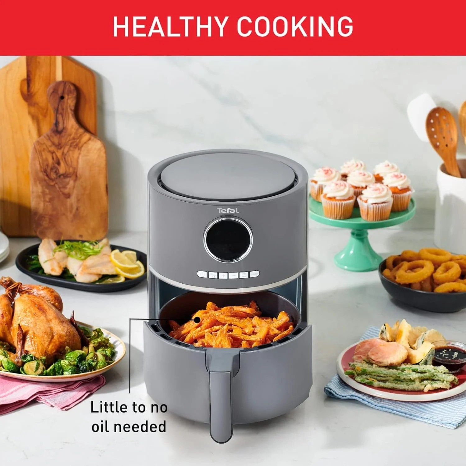 سرخ کن تفال مدل Air Fry Ultra، بدون نیاز به پیش گرمایش، 8 برنامه از پیش تعیین شده، پخت و پز سالم، فناوری سرخ کن بادی، 4.2 لیتر، رابط دیجیتال، دمای قابل تنظیم، تایمر، صرفه جویی در فضا، EY111B28 سرخ کن تفال مدل Air Fry Ultra، بدون نیاز به پیش گرمایش، 8 برنامه از پیش تعیین شده، پخت و پز سالم، فناوری سرخ کن بادی، 4.2 لیتر، رابط دیجیتال، دمای قابل تنظیم، تایمر، صرفه جویی در فضا، EY111B28