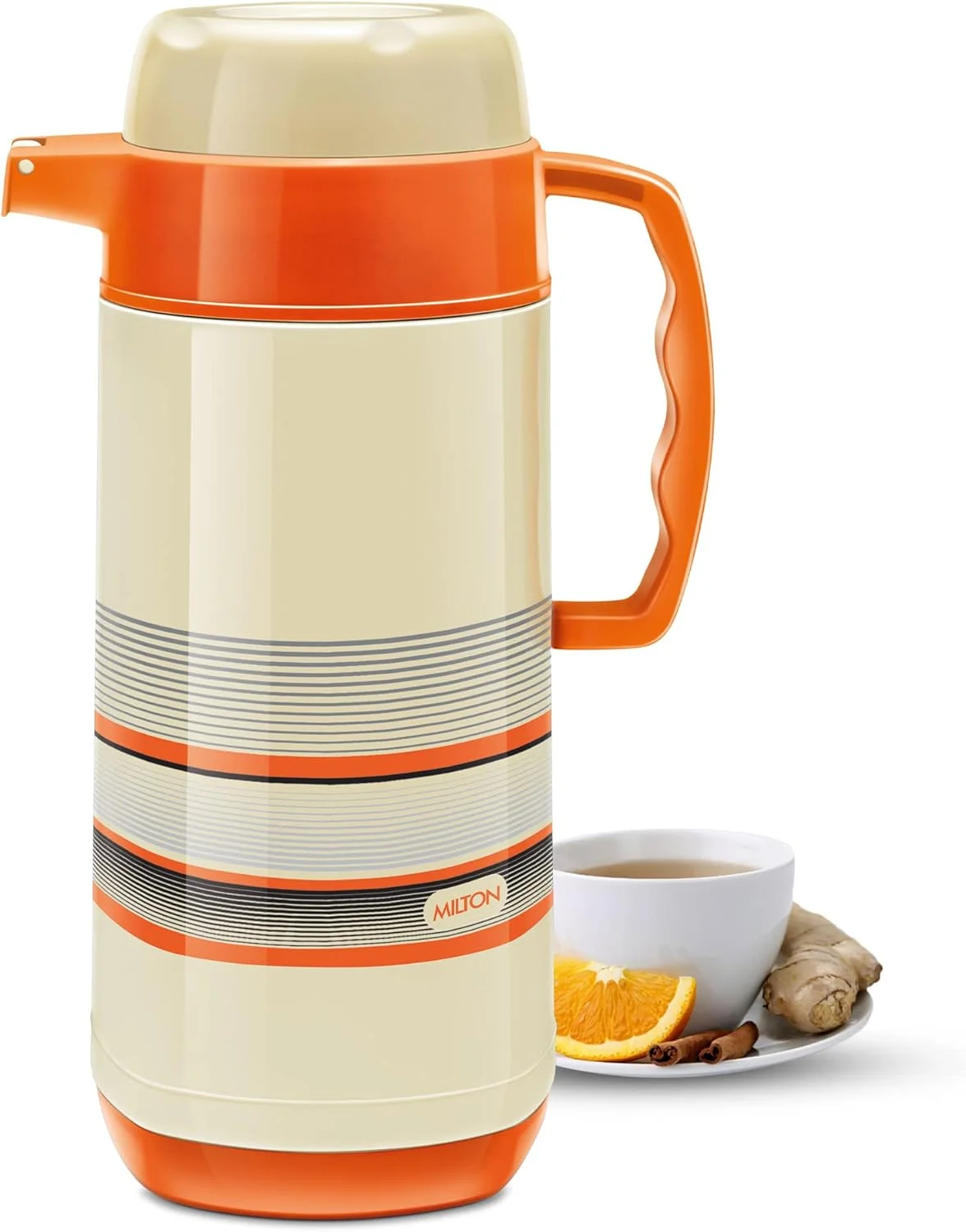 پارچ استیل دوجداره میلتون مدل Regal Tuff، 1.5 لیتر، 1 عدد، نارنجی | فاقد BPA | مناسب برای نوشیدنی های گرم و سرد | حمل آسان | ضد نشت | چای | قهوه | آب | نوشیدنی های گرم