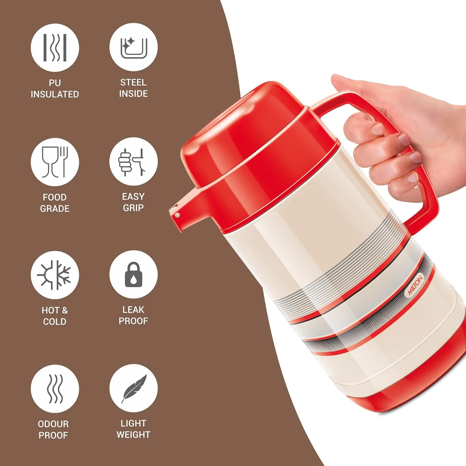 پارچ استیل دوجداره میلتون مدل Regal Tuff، 1 لیتر، 1 عدد، کرم | بدون BPA | مناسب برای نوشیدنی های گرم و سرد | حمل آسان | ضد نشت | چای | قهوه | آب | نوشیدنی های گرم، 1 لیتر
