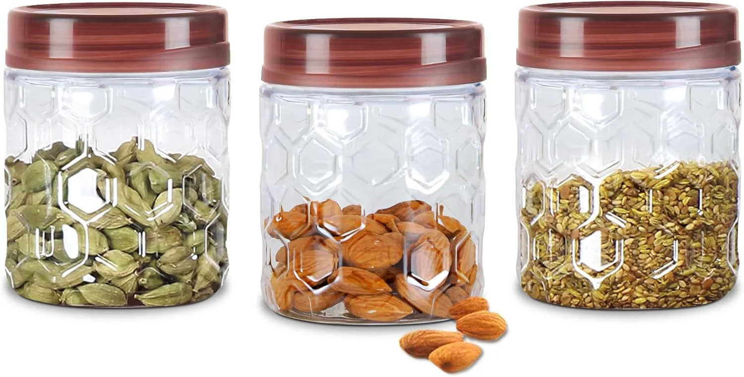 ست 3 عددی جا حبوباتی پلاستیکی میلتون مدل Hexa، ظرفیت 270 میلی لیتر، قهوه ای | ظرف درب دار | نظم دهنده آشپزخانه | فاقد BPA