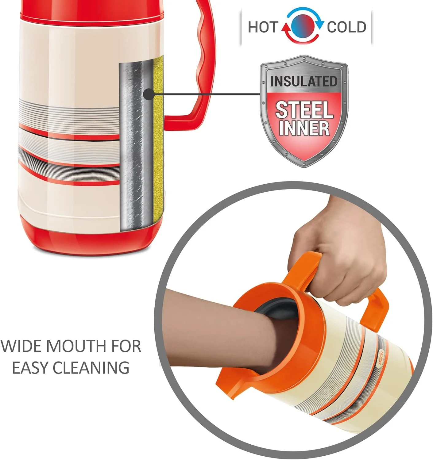 پارچ استیل دوجداره میلتون مدل Regal Tuff، 1 لیتر، 1 عدد، کرم | بدون BPA | مناسب برای نوشیدنی های گرم و سرد | حمل آسان | ضد نشت | چای | قهوه | آب | نوشیدنی های گرم، 1 لیتر