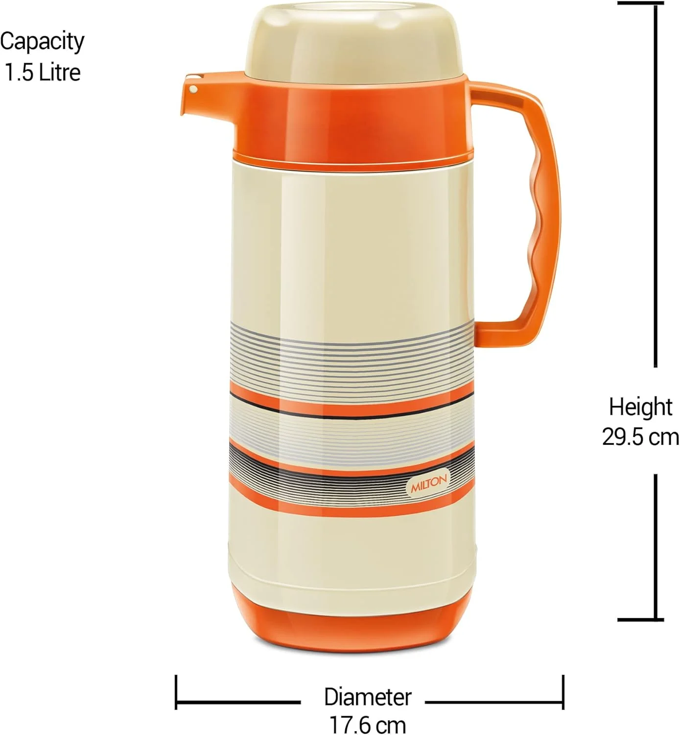 پارچ استیل دوجداره میلتون مدل Regal Tuff، 1.5 لیتر، 1 عدد، نارنجی | فاقد BPA | مناسب برای نوشیدنی های گرم و سرد | حمل آسان | ضد نشت | چای | قهوه | آب | نوشیدنی های گرم