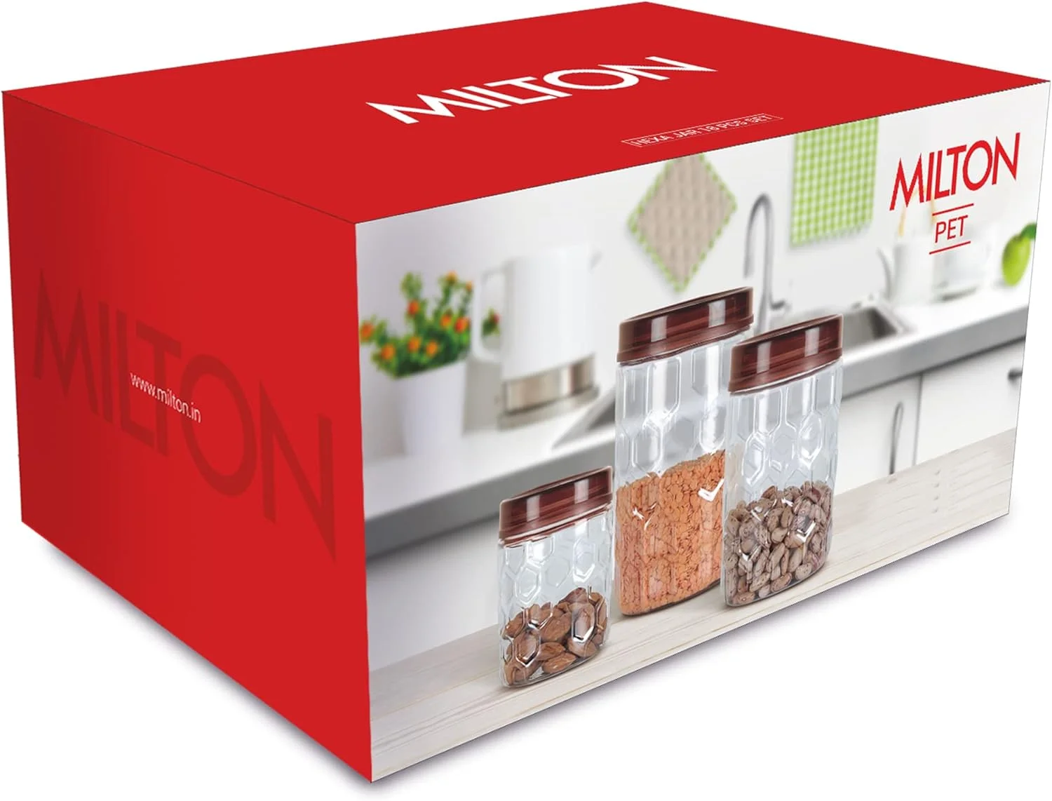 ست 3 عددی جا حبوباتی پلاستیکی میلتون مدل Hexa، ظرفیت 270 میلی لیتر، قهوه ای | ظرف درب دار | نظم دهنده آشپزخانه | فاقد BPA