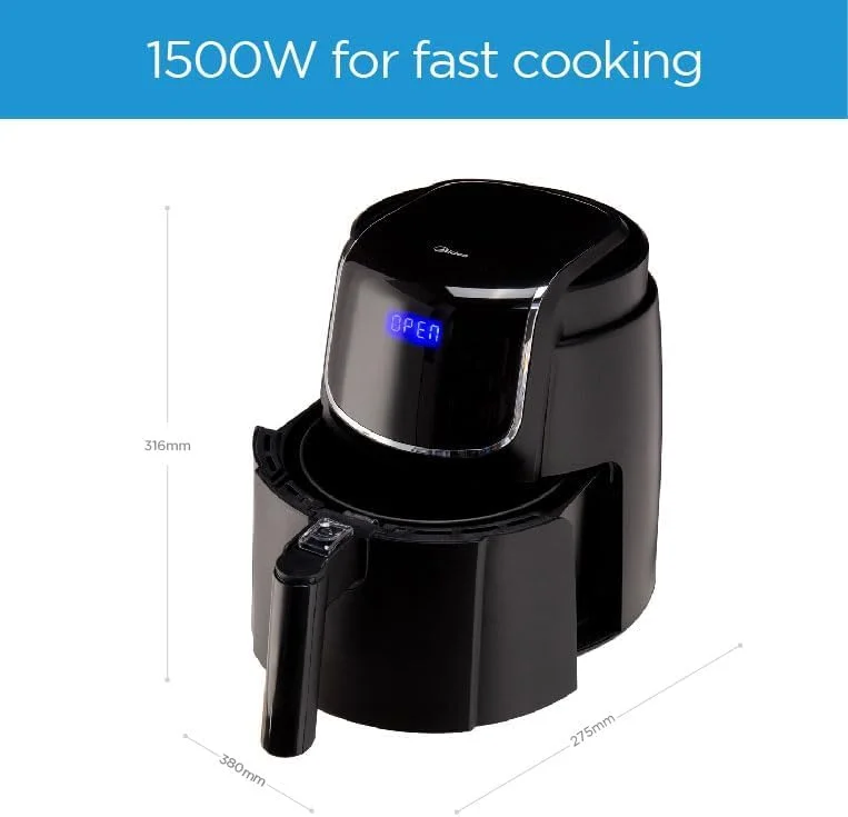 سرخ کن هوا دیجیتال 4.7 لیتری میدیا مدل MFCN40D2 با توان 1500 وات و فناوری Dual Cyclone Rapid Hot برای سرخ کردن، گریل کردن، برشته کردن، کباب کردن، پختن، تست کردن، تایمر تا 60 دقیقه و کنترل دما تا 200 درجه سانتیگراد سرخ کن هوا دیجیتال 4.7 لیتری میدیا مدل MFCN40D2 با توان 1500 وات و فناوری Dual Cyclone Rapid Hot برای سرخ کردن، گریل کردن، برشته کردن، کباب کردن، پختن، تست کردن، تایمر تا 60 دقیقه و کنترل دما تا 200 درجه سانتیگراد