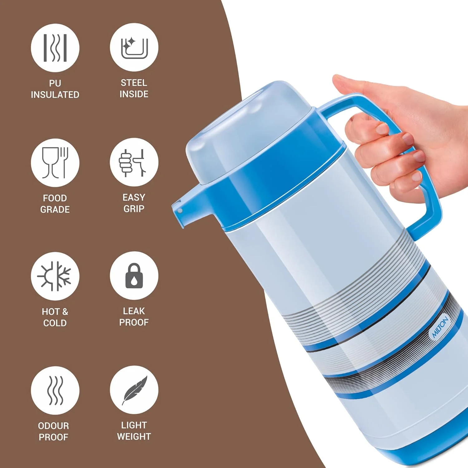 پارچ استیل دوجداره میلتون مدل Regal Tuff، 1.5 لیتر، 1 عدد، آبی | بدون BPA | مناسب برای نوشیدنی های گرم و سرد | حمل آسان | ضد نشت | چای | قهوه | آب | نوشیدنی های گرم