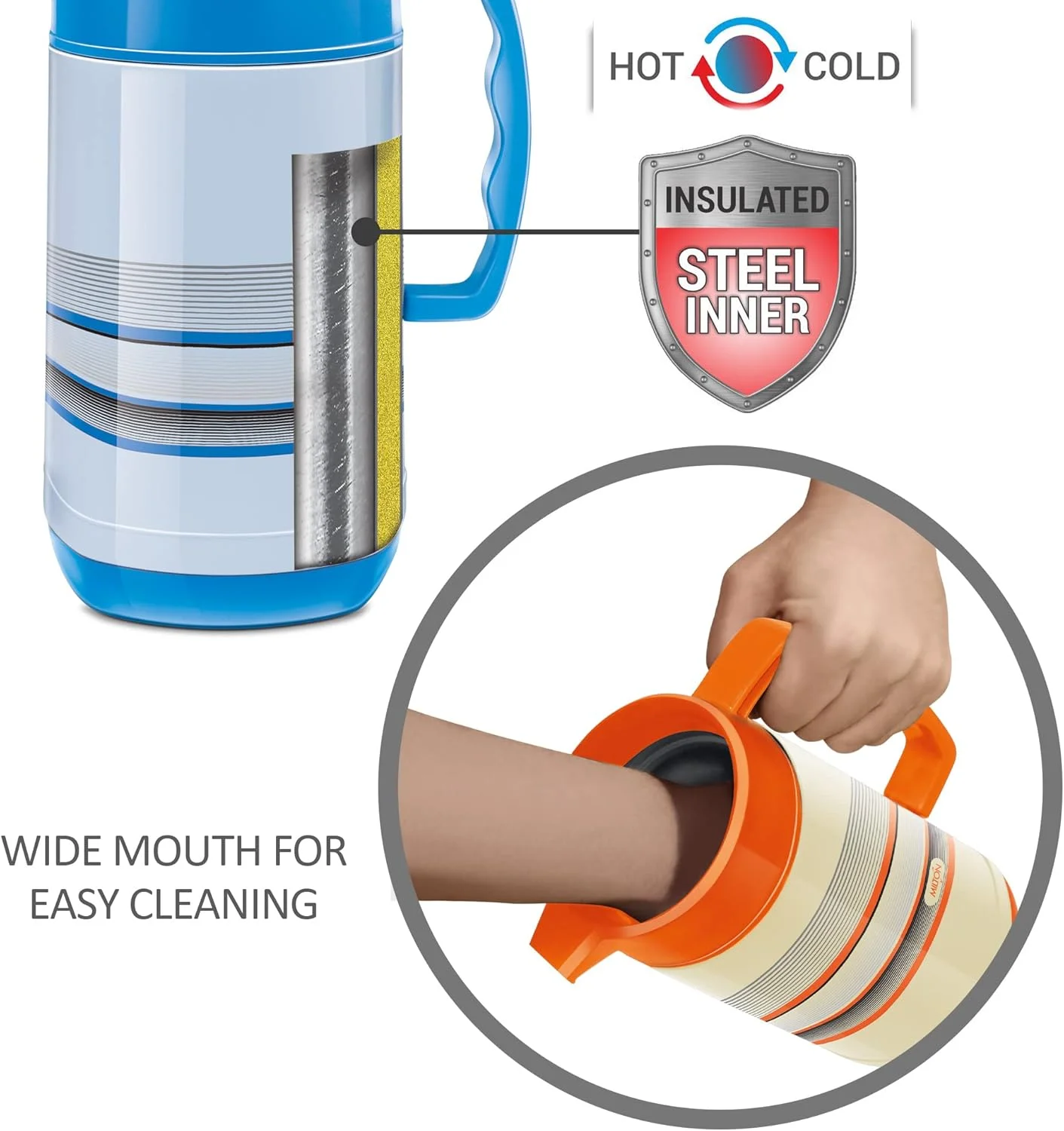 پارچ استیل دوجداره میلتون مدل Regal Tuff، 1.5 لیتر، 1 عدد، آبی | بدون BPA | مناسب برای نوشیدنی های گرم و سرد | حمل آسان | ضد نشت | چای | قهوه | آب | نوشیدنی های گرم