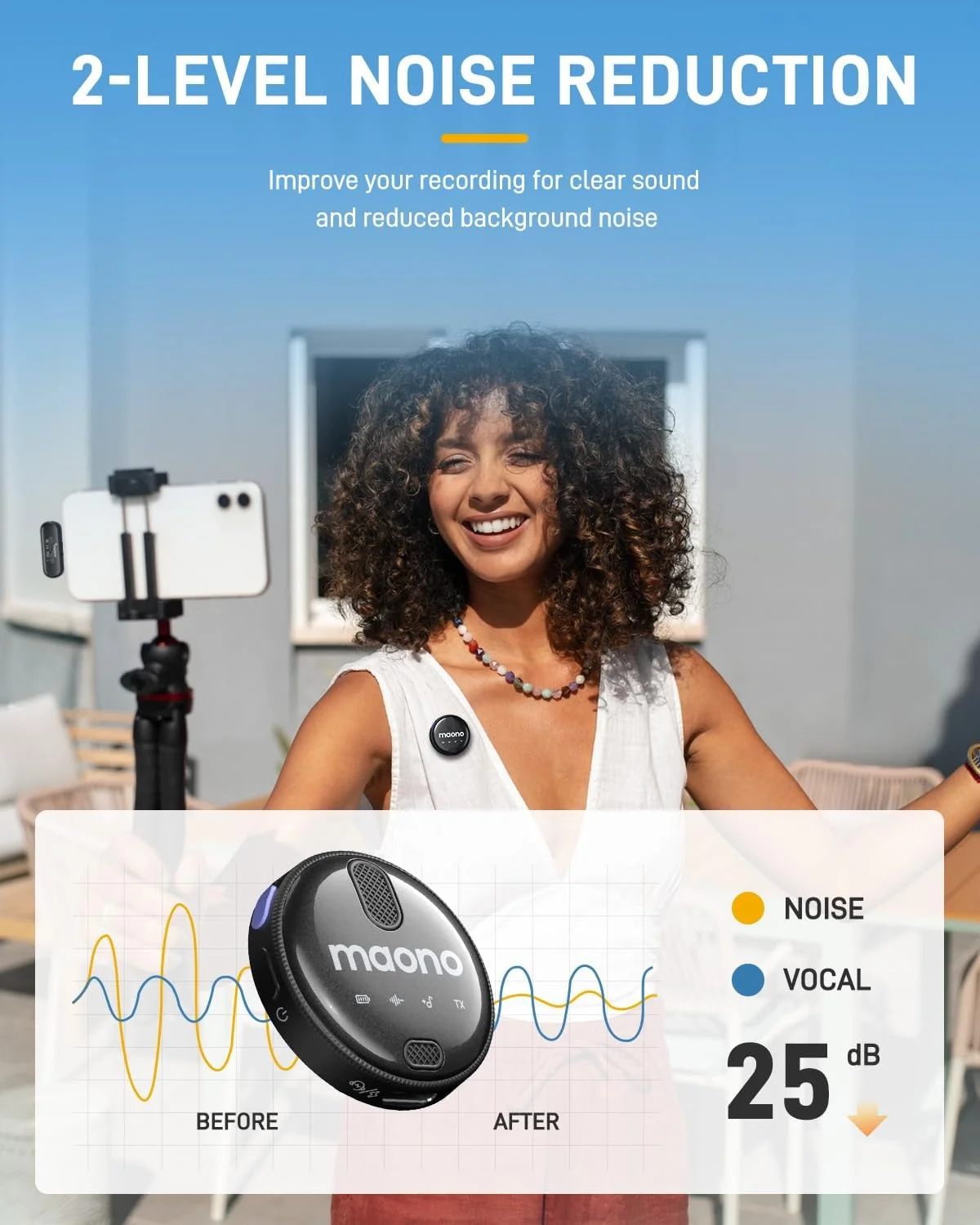 میکروفون یقه ای بی سیم MAONO برای آیفون 15 و اندروید، میکروفون یقه ای بی سیم USB C با کیفیت 48 کیلوهرتز/16 بیت، حذف نویز، برد 328 فوت، باتری 18 ساعته برای یوتیوب، ولاگ، ضبط ویدیو، استریم میکروفون یقه ای بی سیم MAONO برای آیفون 15 و اندروید، میکروفون یقه ای بی سیم USB C با کیفیت 48 کیلوهرتز/16 بیت، حذف نویز، برد 328 فوت، باتری 18 ساعته برای یوتیوب، ولاگ، ضبط ویدیو، استریم