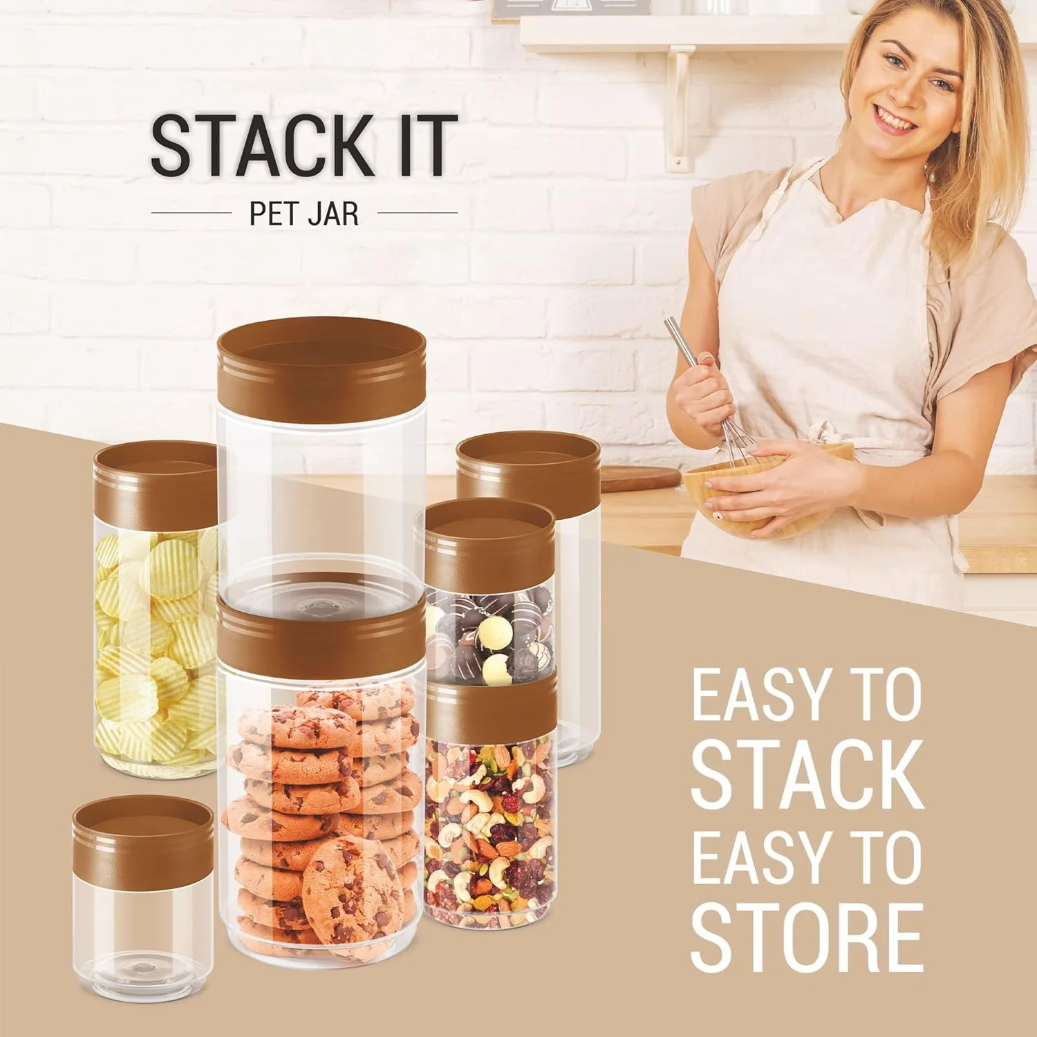 ست ظروف نگهداری مواد غذایی میلتون Stack IT 500، پلاستیکی، درب دار، قابل چیدن، بدون BPA، شفاف، مناسب برای نگهداری مواد غذایی در آشپزخانه، چند منظوره، 2 عدد، 360 میلی لیتر، قهوه ای