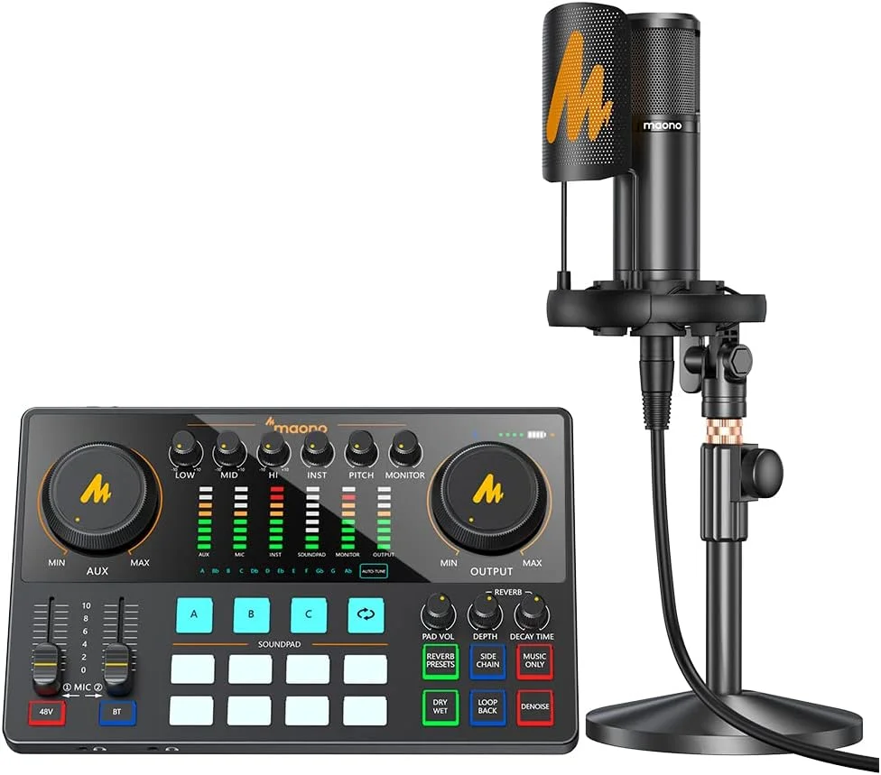 پکیج تجهیزات پادکست همه کاره Maonocaster AME2A با میکروفون کاندنسر XLR برای ضبط، استریم، صداگذاری، یوتیوب، کامپیوتر، گیتار - مشکی پکیج تجهیزات پادکست همه کاره Maonocaster AME2A با میکروفون کاندنسر XLR برای ضبط، استریم، صداگذاری، یوتیوب، کامپیوتر، گیتار - مشکی