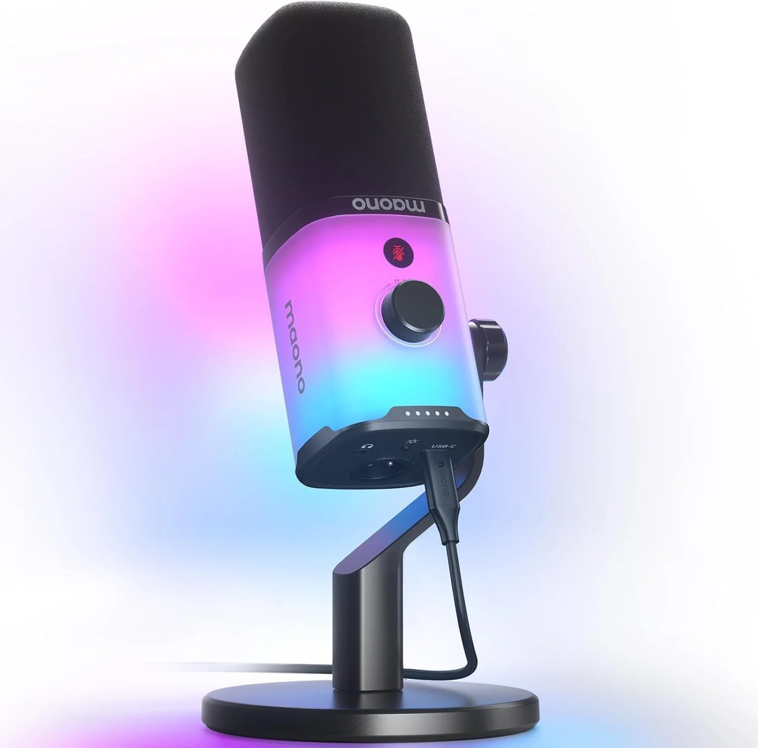 میکروفون گیمینگ USB XLR ماونو: میکروفون RGB داینامیک با نرم افزار برای استریمینگ، پادکست، ضبط صدا در یوتیوب، میکروفون کامپیوتر با حذف نویز، سکوت، گین، PD100X (RGB)