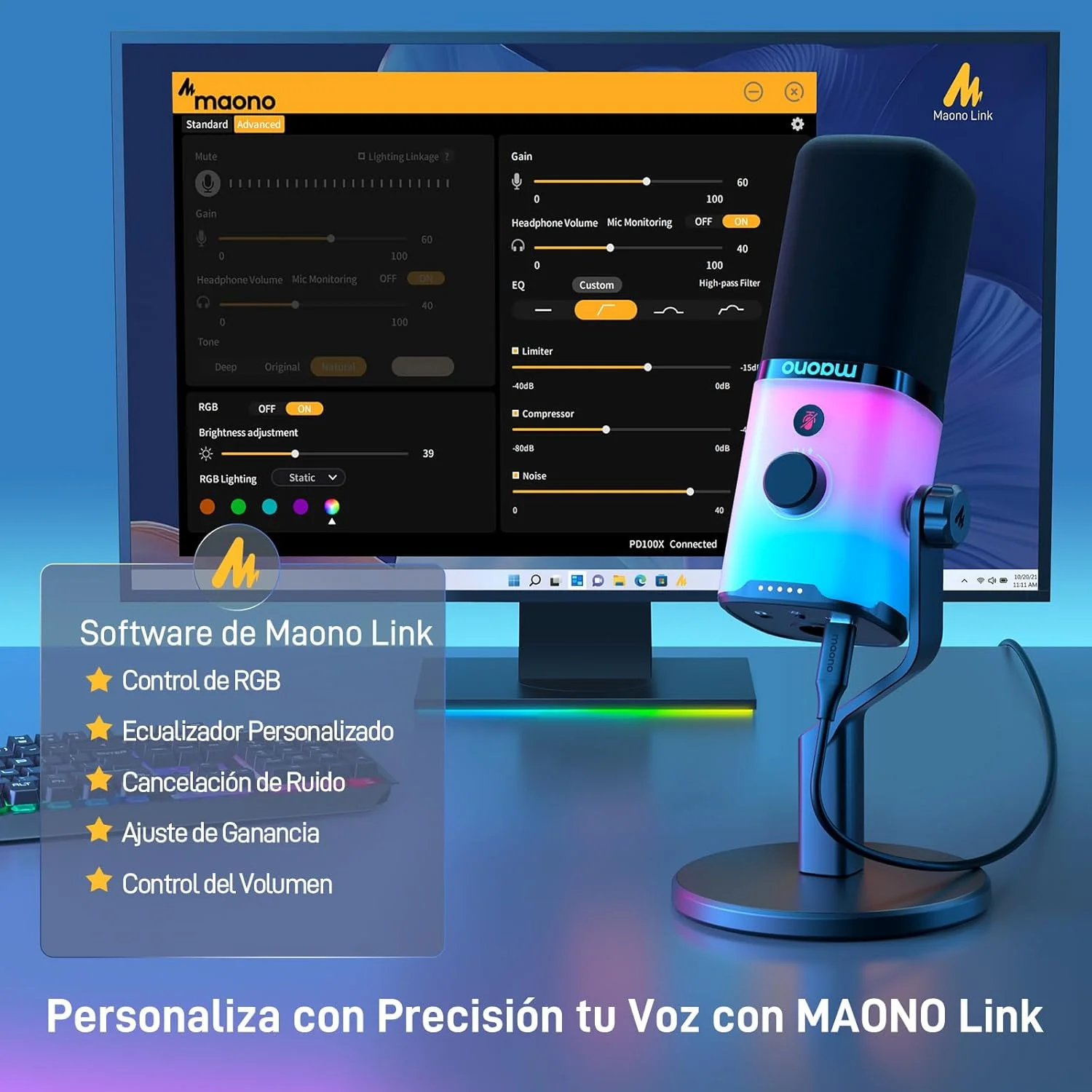 میکروفون گیمینگ USB XLR ماونو: میکروفون RGB داینامیک با نرم افزار برای استریمینگ، پادکست، ضبط صدا در یوتیوب، میکروفون کامپیوتر با حذف نویز، سکوت، گین، PD100X (RGB) میکروفون گیمینگ USB XLR ماونو: میکروفون RGB داینامیک با نرم افزار برای استریمینگ، پادکست، ضبط صدا در یوتیوب، میکروفون کامپیوتر با حذف نویز، سکوت، گین، PD100X (RGB)