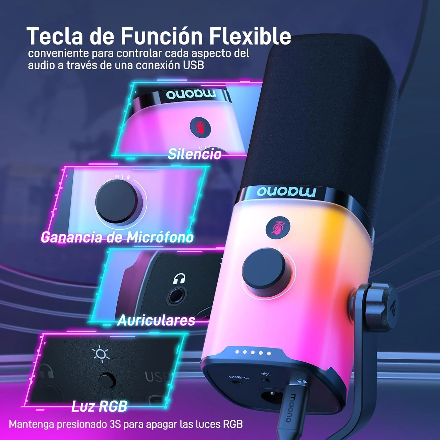 میکروفون گیمینگ USB XLR ماونو: میکروفون RGB داینامیک با نرم افزار برای استریمینگ، پادکست، ضبط صدا در یوتیوب، میکروفون کامپیوتر با حذف نویز، سکوت، گین، PD100X (RGB) میکروفون گیمینگ USB XLR ماونو: میکروفون RGB داینامیک با نرم افزار برای استریمینگ، پادکست، ضبط صدا در یوتیوب، میکروفون کامپیوتر با حذف نویز، سکوت، گین، PD100X (RGB)