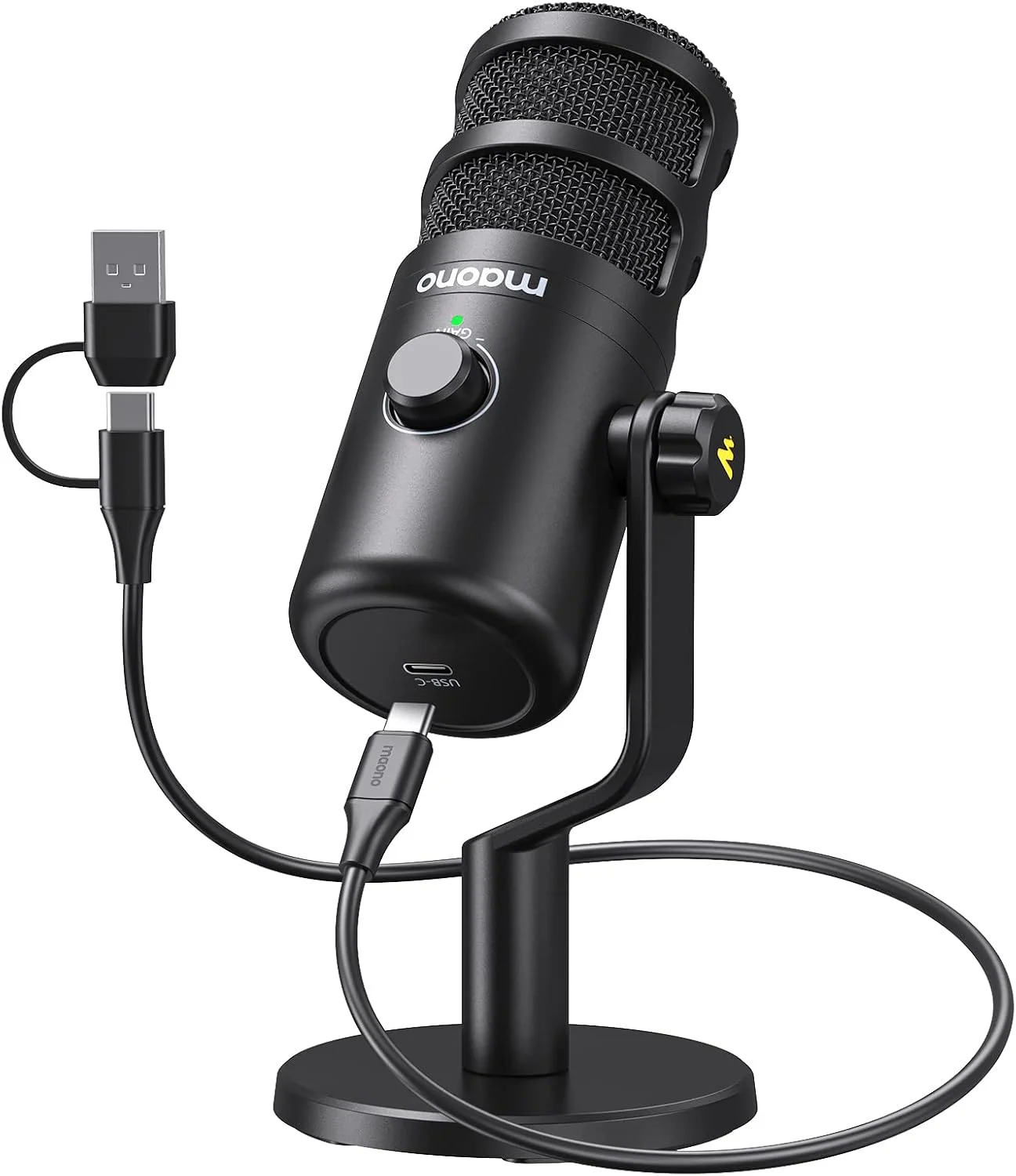میکروفون دینامیک USB MAONO، میکروفون ضبط پادکست با دکمه تنظیم بهره، اتصال آسان، ساختار فلزی، فناوری جداسازی صدا، میکروفون استودیویی کاردیوید PC برای استریم، وکال، استودیوی خانگی - PD100U