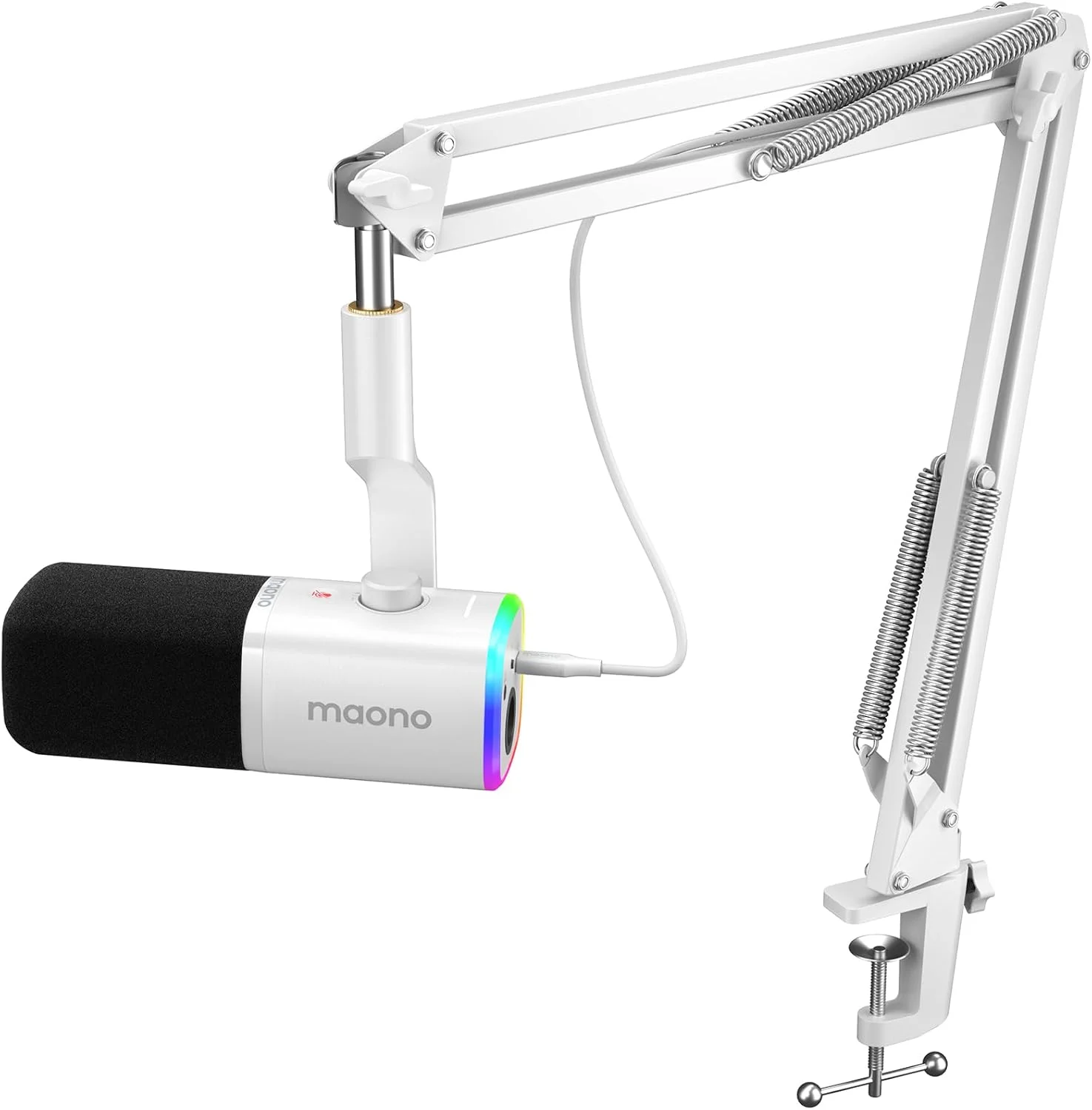 مجموعه میکروفون گیمینگ XLR/USB مانو، میکروفون دینامیک کامپیوتر با بازو، RGB، نرم افزار، دکمه قطع صدا، کنترل گین، برای بازی های کامپیوتری، استریمینگ، ضبط، PS4/5 Mac Mixer (PD100XS سفید)