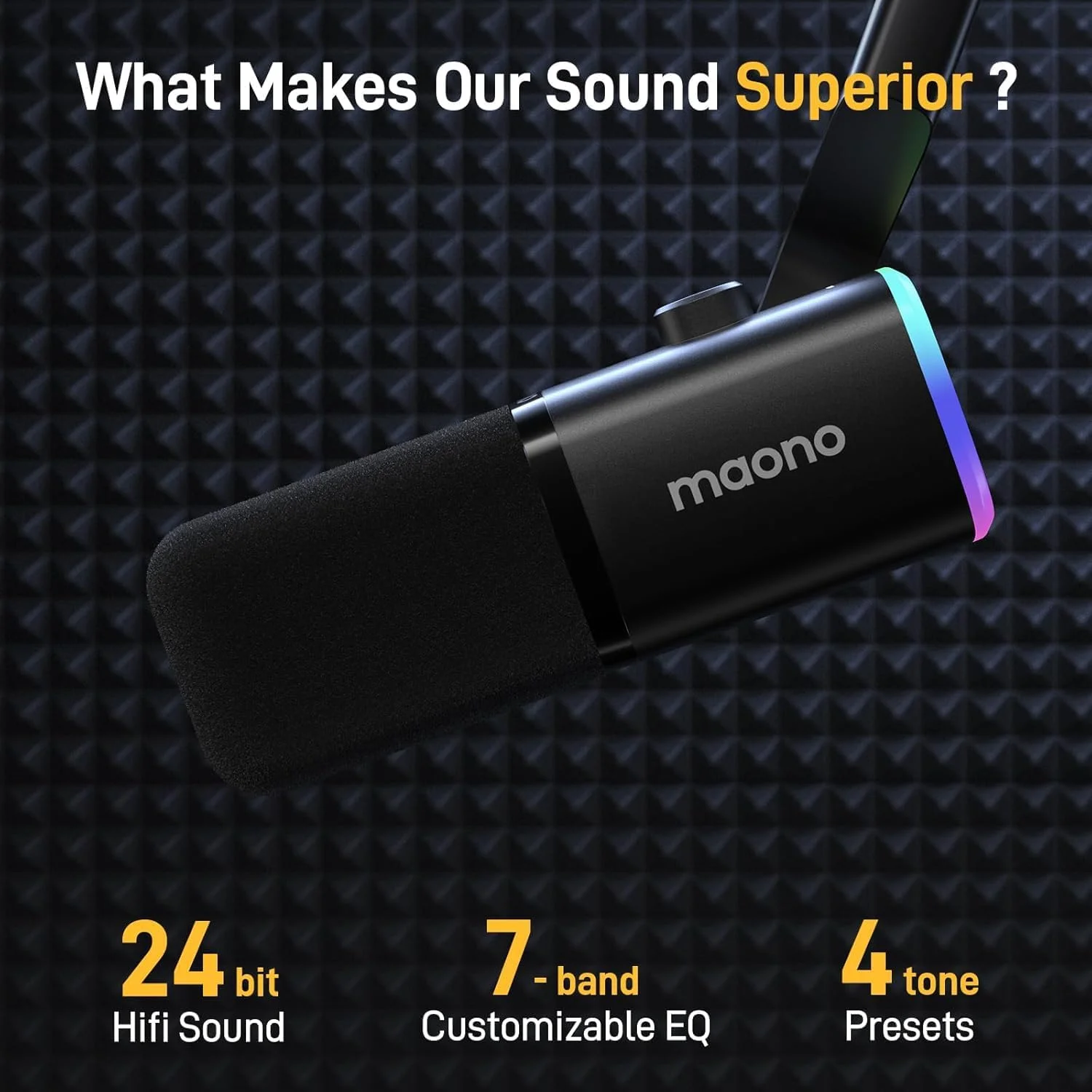 میکروفون گیمینگ داینامیک MAONO با بازوی بوم: میکروفون پادکست XLR/USB با نرم افزار، دکمه قطع صدا، کنترل گین، میکروفون RGB PC برای استریم، ضبط، PS4/PS5، تولید محتوای یوتیوب PD100XS