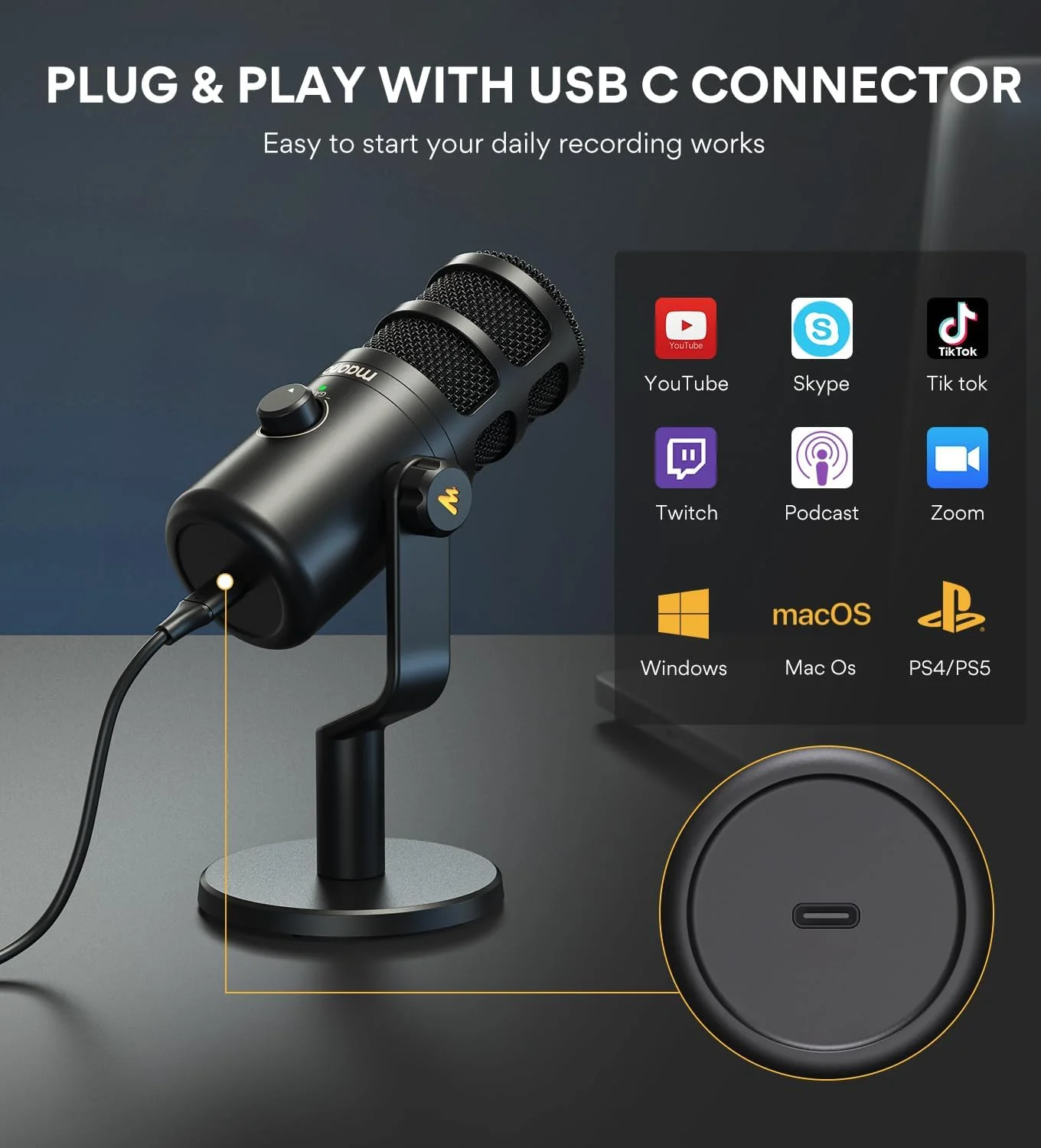 میکروفون دینامیک USB MAONO، میکروفون ضبط پادکست با دکمه تنظیم بهره، اتصال آسان، ساختار فلزی، فناوری جداسازی صدا، میکروفون استودیویی کاردیوید PC برای استریم، وکال، استودیوی خانگی - PD100U میکروفون دینامیک USB MAONO، میکروفون ضبط پادکست با دکمه تنظیم بهره، اتصال آسان، ساختار فلزی، فناوری جداسازی صدا، میکروفون استودیویی کاردیوید PC برای استریم، وکال، استودیوی خانگی - PD100U