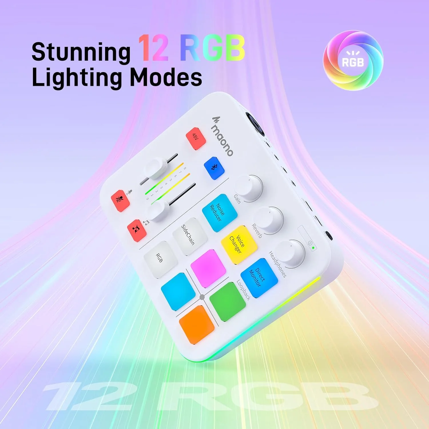 میکسر صوتی MAONO، کارت صدای حرفه ای با پری امپ، RGB، بلوتوث، فانتوم پاور 48 ولت برای پخش زنده، پادکست، تولید محتوا، بازی - MaonoCaster G1 NEO (سفید) میکسر صوتی MAONO، کارت صدای حرفه ای با پری امپ، RGB، بلوتوث، فانتوم پاور 48 ولت برای پخش زنده، پادکست، تولید محتوا، بازی - MaonoCaster G1 NEO (سفید)