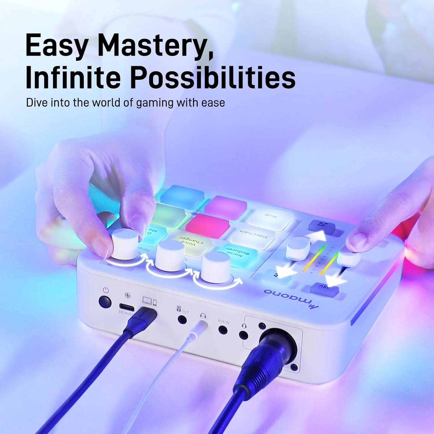 میکسر صوتی MAONO، کارت صدای حرفه ای با پری امپ، RGB، بلوتوث، فانتوم پاور 48 ولت برای پخش زنده، پادکست، تولید محتوا، بازی - MaonoCaster G1 NEO (سفید) میکسر صوتی MAONO، کارت صدای حرفه ای با پری امپ، RGB، بلوتوث، فانتوم پاور 48 ولت برای پخش زنده، پادکست، تولید محتوا، بازی - MaonoCaster G1 NEO (سفید)