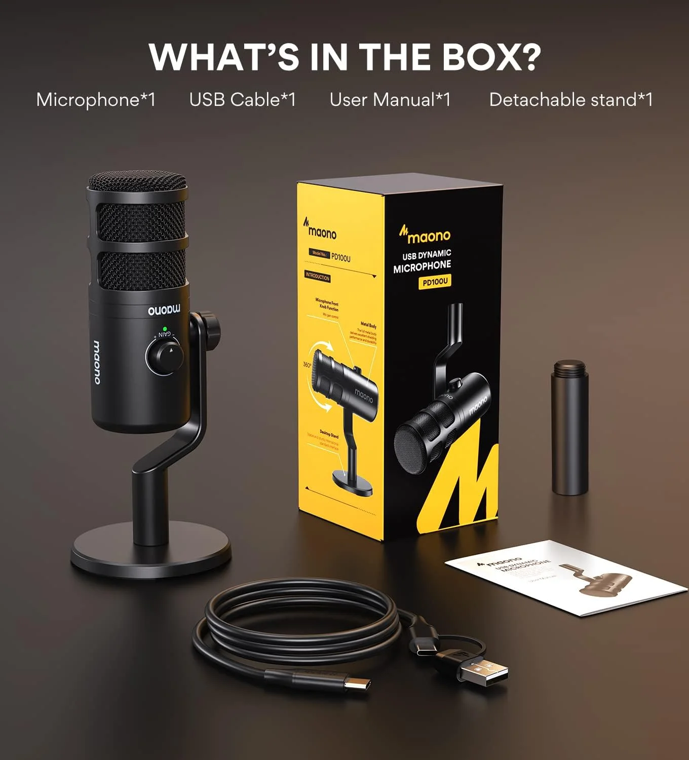 میکروفون دینامیک USB MAONO، میکروفون ضبط پادکست با دکمه تنظیم بهره، اتصال آسان، ساختار فلزی، فناوری جداسازی صدا، میکروفون استودیویی کاردیوید PC برای استریم، وکال، استودیوی خانگی - PD100U میکروفون دینامیک USB MAONO، میکروفون ضبط پادکست با دکمه تنظیم بهره، اتصال آسان، ساختار فلزی، فناوری جداسازی صدا، میکروفون استودیویی کاردیوید PC برای استریم، وکال، استودیوی خانگی - PD100U