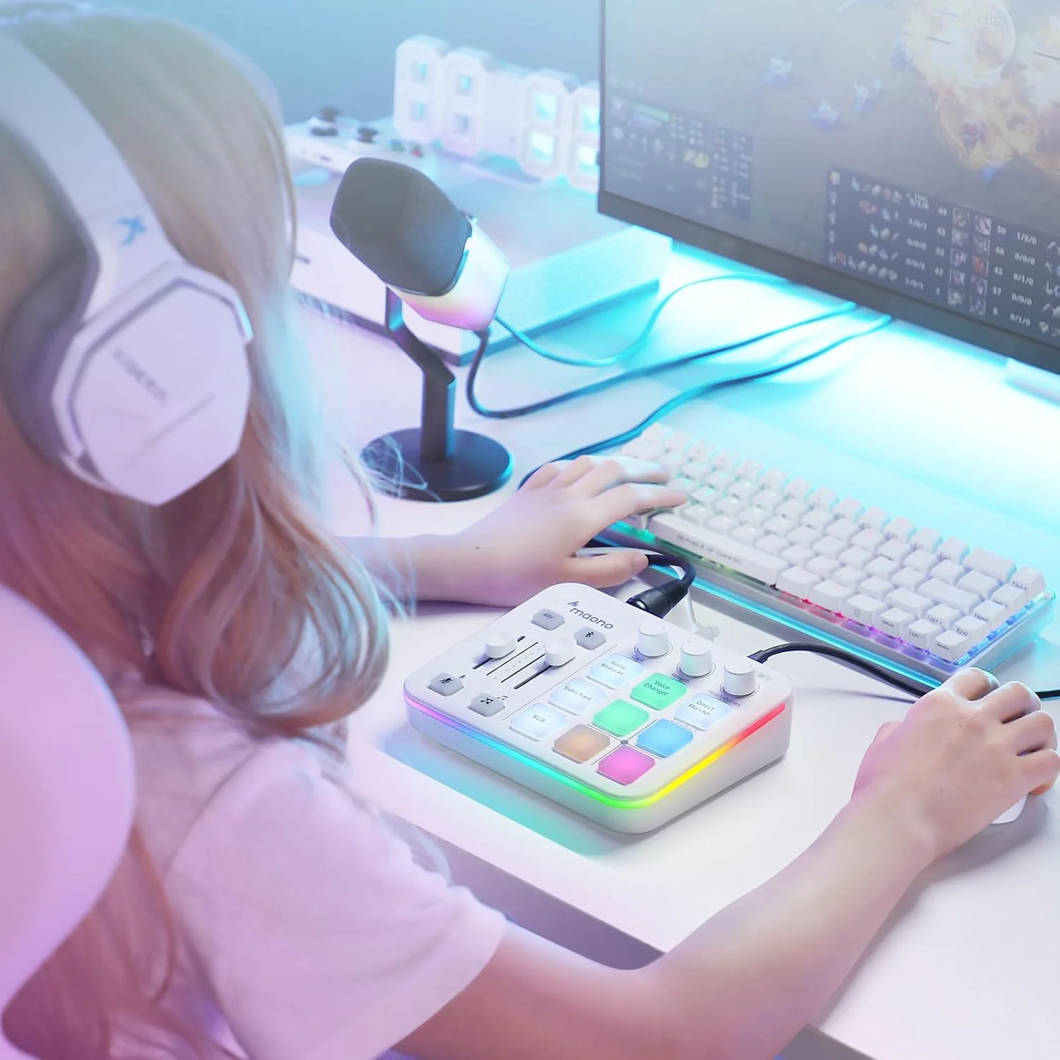 میکسر صوتی MAONO، کارت صدای حرفه ای با پری امپ، RGB، بلوتوث، فانتوم پاور 48 ولت برای پخش زنده، پادکست، تولید محتوا، بازی - MaonoCaster G1 NEO (سفید) میکسر صوتی MAONO، کارت صدای حرفه ای با پری امپ، RGB، بلوتوث، فانتوم پاور 48 ولت برای پخش زنده، پادکست، تولید محتوا، بازی - MaonoCaster G1 NEO (سفید)