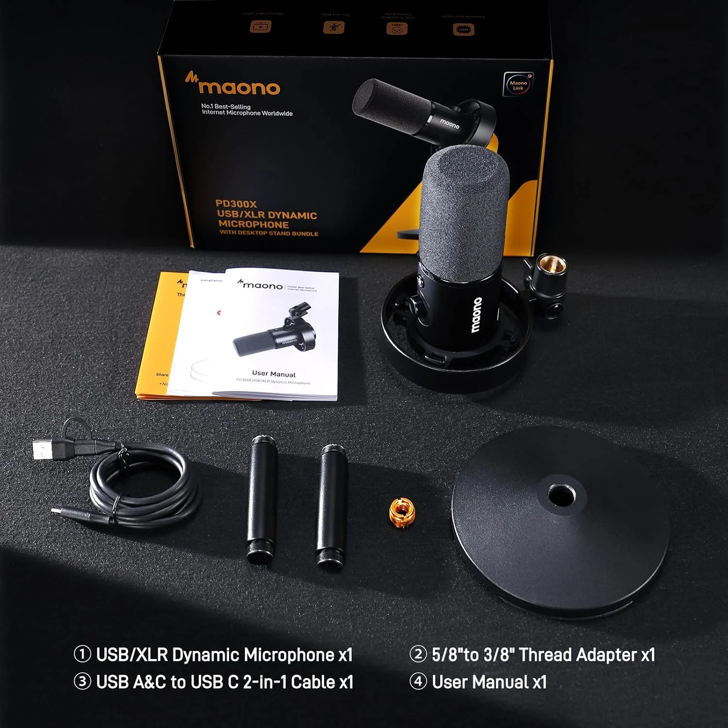میکروفون دینامیک USB XLR برای پادکست MAONO: میکروفون گیمینگ کامپیوتر با کیفیت 192kHz/24bit برای ضبط استودیویی و تولید محتوا PD300XT میکروفون دینامیک USB XLR برای پادکست MAONO: میکروفون گیمینگ کامپیوتر با کیفیت 192kHz/24bit برای ضبط استودیویی و تولید محتوا PD300XT