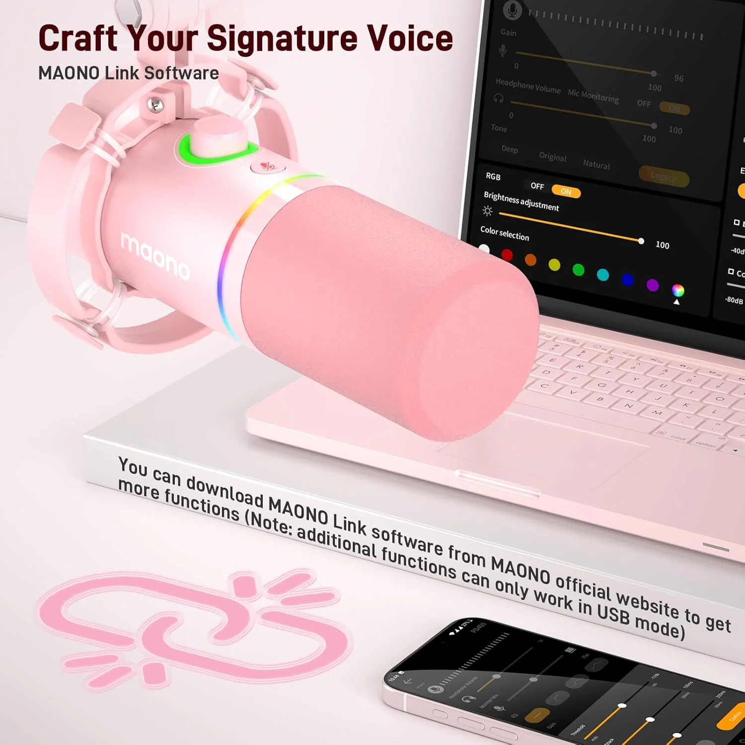کیت میکروفون داینامیک XLR/USB مائونو، میکروفون گیمینگ RGB با نرمافزار، بیصدا کردن، دکمه تنظیم گین، کنترل صدا، بازوی بوم برای استریم، پادکست، صداگذاری، ضبط - PD200XS صورتی کیت میکروفون داینامیک XLR/USB مائونو، میکروفون گیمینگ RGB با نرمافزار، بیصدا کردن، دکمه تنظیم گین، کنترل صدا، بازوی بوم برای استریم، پادکست، صداگذاری، ضبط - PD200XS صورتی