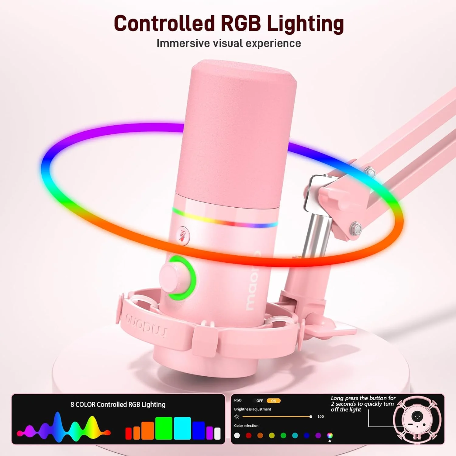 کیت میکروفون داینامیک XLR/USB مائونو، میکروفون گیمینگ RGB با نرمافزار، بیصدا کردن، دکمه تنظیم گین، کنترل صدا، بازوی بوم برای استریم، پادکست، صداگذاری، ضبط - PD200XS صورتی کیت میکروفون داینامیک XLR/USB مائونو، میکروفون گیمینگ RGB با نرمافزار، بیصدا کردن، دکمه تنظیم گین، کنترل صدا، بازوی بوم برای استریم، پادکست، صداگذاری، ضبط - PD200XS صورتی