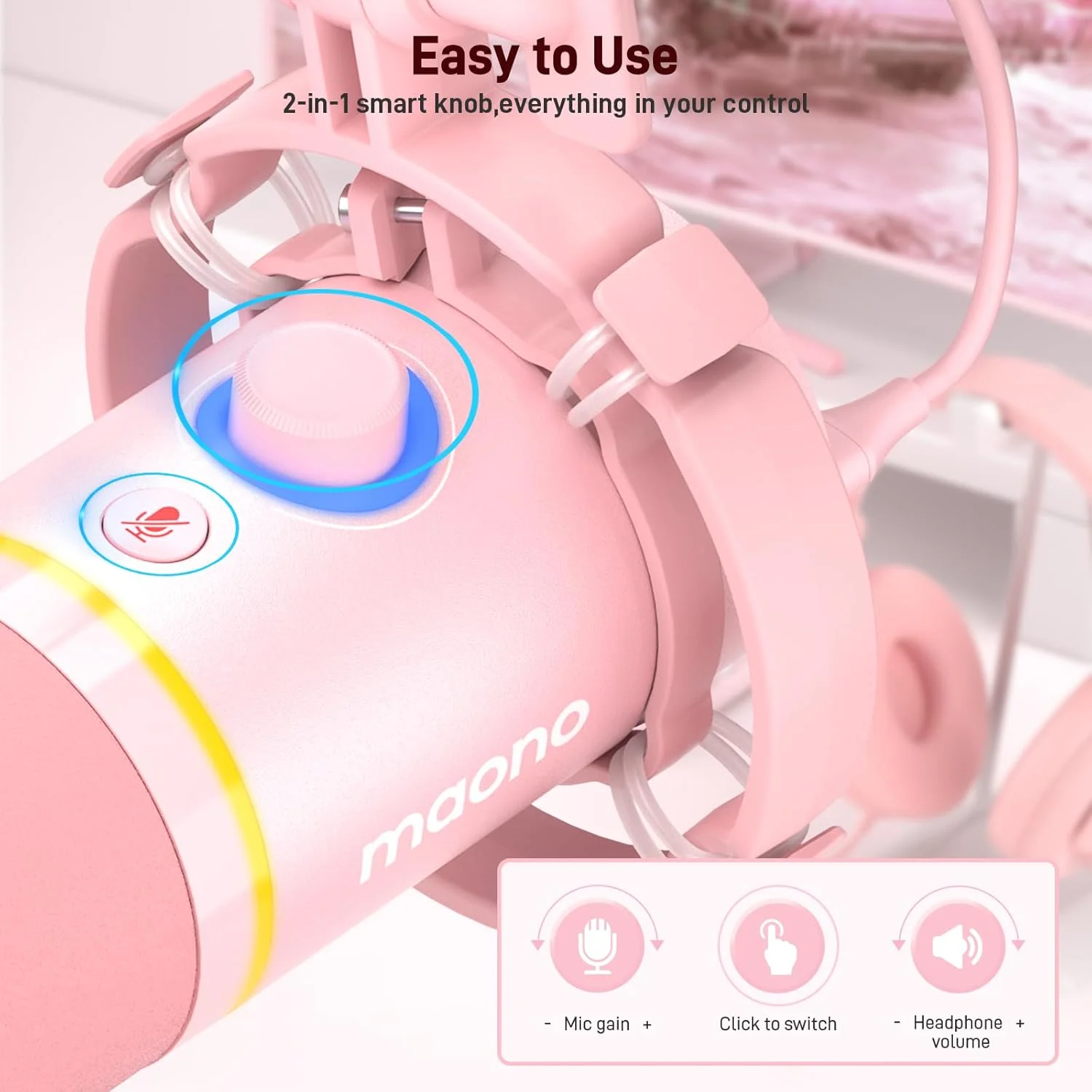 کیت میکروفون داینامیک XLR/USB مائونو، میکروفون گیمینگ RGB با نرمافزار، بیصدا کردن، دکمه تنظیم گین، کنترل صدا، بازوی بوم برای استریم، پادکست، صداگذاری، ضبط - PD200XS صورتی کیت میکروفون داینامیک XLR/USB مائونو، میکروفون گیمینگ RGB با نرمافزار، بیصدا کردن، دکمه تنظیم گین، کنترل صدا، بازوی بوم برای استریم، پادکست، صداگذاری، ضبط - PD200XS صورتی