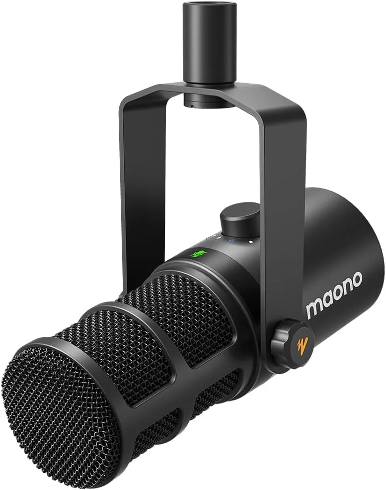 میکروفون دینامیک MAONO، میکروفون USB/XLR پادکست PC با نرم افزار، EQ، قابلیت قطع صدا با لمس، جک هدفون، دکمه تنظیم گین و کنترل صدا، میکروفون استودیویی برای پخش، ضبط، استریم و بازی (PD400X)