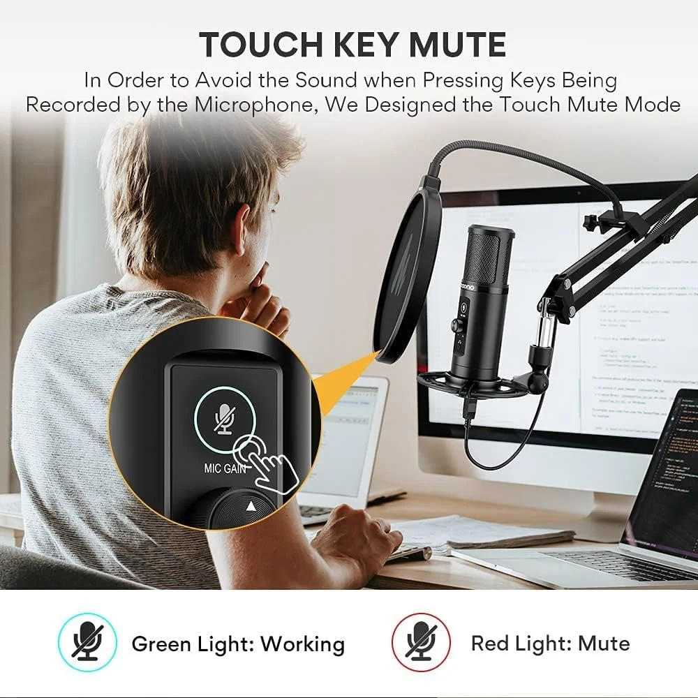 میکروفون USB مدل MAONO AU-PM422، با پنل لمسی قطع صدا و دکمه تنظیم گین میکروفون، مانیتورینگ بدون تاخیر 192KHZ/24BIT، میکروفون کاندنسر کاردیوئید حرفه ای برای ضبط، پادکست، بازی، یوتیوب، مشکی میکروفون USB مدل MAONO AU-PM422، با پنل لمسی قطع صدا و دکمه تنظیم گین میکروفون، مانیتورینگ بدون تاخیر 192KHZ/24BIT، میکروفون کاندنسر کاردیوئید حرفه ای برای ضبط، پادکست، بازی، یوتیوب، مشکی