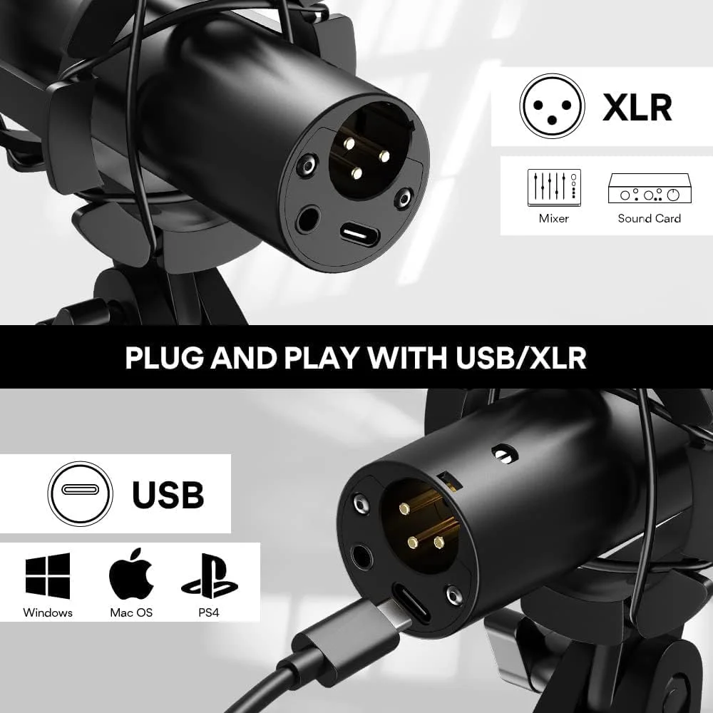 میکروفون دینامیک پادکست USB/XLR ماونو، کیت میکروفون استودیویی با کنترل صدا، لرزه گیر، پاپ فیلتر، ایده آل برای ضبط صدا، سازها، صداگذاری، پخش زنده (HD300T) میکروفون دینامیک پادکست USB/XLR ماونو، کیت میکروفون استودیویی با کنترل صدا، لرزه گیر، پاپ فیلتر، ایده آل برای ضبط صدا، سازها، صداگذاری، پخش زنده (HD300T)