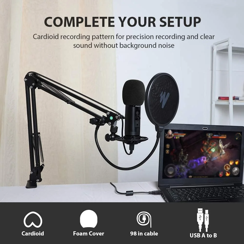 میکروفون USB مدل MAONO AU-PM422، با پنل لمسی قطع صدا و دکمه تنظیم گین میکروفون، مانیتورینگ بدون تاخیر 192KHZ/24BIT، میکروفون کاندنسر کاردیوئید حرفه ای برای ضبط، پادکست، بازی، یوتیوب، مشکی میکروفون USB مدل MAONO AU-PM422، با پنل لمسی قطع صدا و دکمه تنظیم گین میکروفون، مانیتورینگ بدون تاخیر 192KHZ/24BIT، میکروفون کاندنسر کاردیوئید حرفه ای برای ضبط، پادکست، بازی، یوتیوب، مشکی