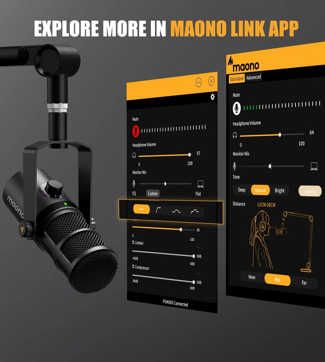 میکروفون دینامیک MAONO، میکروفون USB/XLR پادکست PC با نرم افزار، EQ، قابلیت قطع صدا با لمس، جک هدفون، دکمه تنظیم گین و کنترل صدا، میکروفون استودیویی برای پخش، ضبط، استریم و بازی (PD400X) میکروفون دینامیک MAONO، میکروفون USB/XLR پادکست PC با نرم افزار، EQ، قابلیت قطع صدا با لمس، جک هدفون، دکمه تنظیم گین و کنترل صدا، میکروفون استودیویی برای پخش، ضبط، استریم و بازی (PD400X)