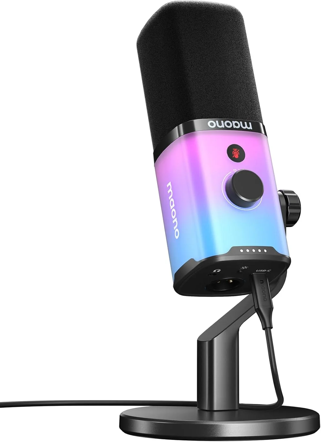 میکروفون گیمینگ داینامیک USB/XLR مائونو مدل PD100X با نرم‌افزار، میکروفون کامپیوتر با نور RGB، دکمه بی‌صدا، کنترل گین و صدا، مانیتور، پایه رومیزی برای استریم، ضبط و یوتیوب