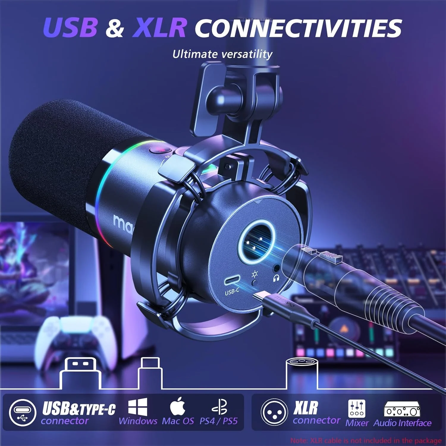 میکروفون داینامیک XLR/USB گیمینگ Maono برای کامپیوتر، میکروفون پادکست RGB برای یوتیوب با نرم افزار، قطع صدا، دکمه افزایش صدا، کنترل صدا، بازوی بوم برای بازی، آواز، ضبط، استریم، PD200XS مشکی میکروفون داینامیک XLR/USB گیمینگ Maono برای کامپیوتر، میکروفون پادکست RGB برای یوتیوب با نرم افزار، قطع صدا، دکمه افزایش صدا، کنترل صدا، بازوی بوم برای بازی، آواز، ضبط، استریم، PD200XS مشکی