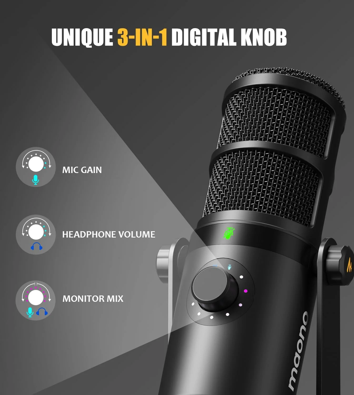 میکروفون دینامیک MAONO، میکروفون USB/XLR پادکست PC با نرم افزار، EQ، قابلیت قطع صدا با لمس، جک هدفون، دکمه تنظیم گین و کنترل صدا، میکروفون استودیویی برای پخش، ضبط، استریم و بازی (PD400X) میکروفون دینامیک MAONO، میکروفون USB/XLR پادکست PC با نرم افزار، EQ، قابلیت قطع صدا با لمس، جک هدفون، دکمه تنظیم گین و کنترل صدا، میکروفون استودیویی برای پخش، ضبط، استریم و بازی (PD400X)