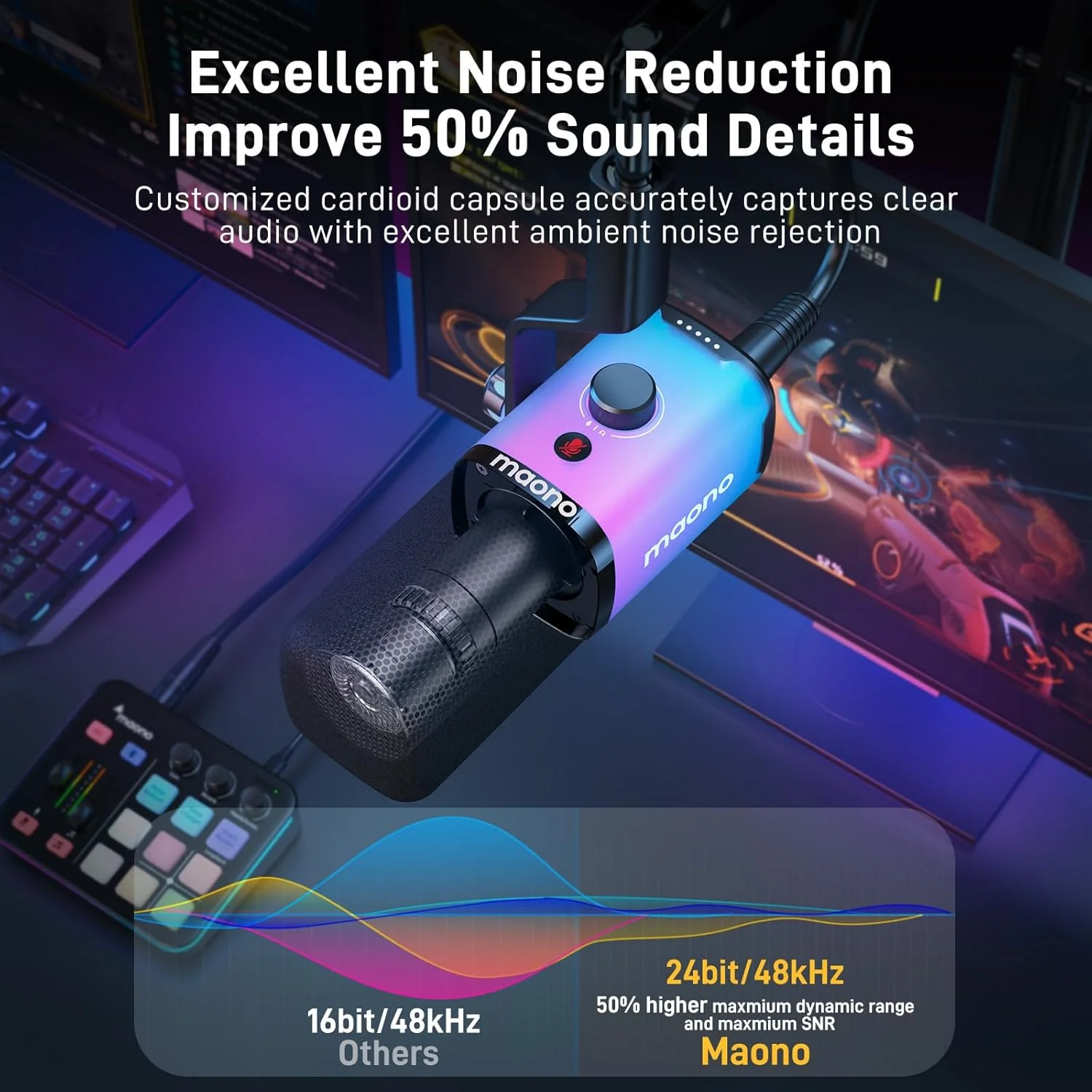 میکروفون گیمینگ داینامیک USB/XLR مائونو مدل PD100X با نرمافزار، میکروفون کامپیوتر با نور RGB، دکمه بیصدا، کنترل گین و صدا، مانیتور، پایه رومیزی برای استریم، ضبط و یوتیوب میکروفون گیمینگ داینامیک USB/XLR مائونو مدل PD100X با نرمافزار، میکروفون کامپیوتر با نور RGB، دکمه بیصدا، کنترل گین و صدا، مانیتور، پایه رومیزی برای استریم، ضبط و یوتیوب