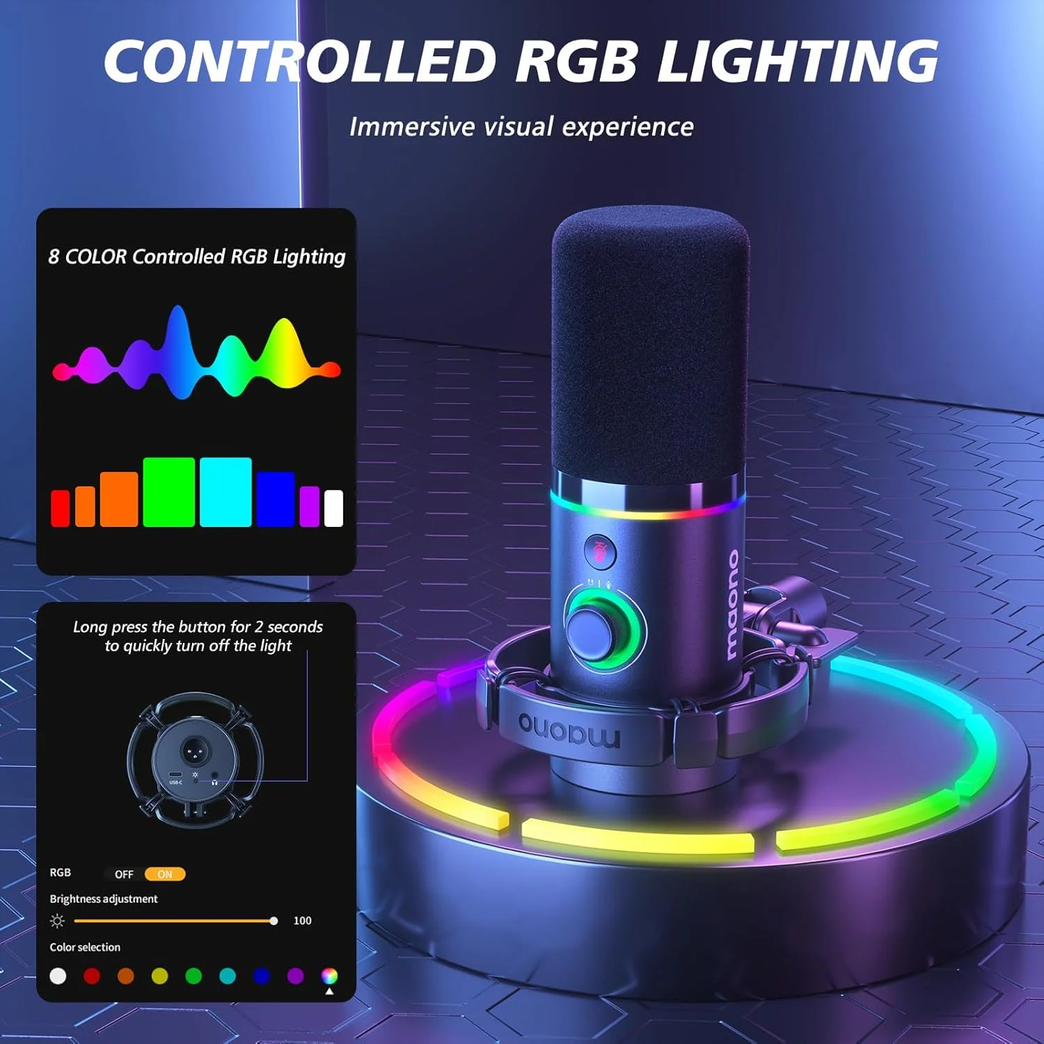 میکروفون داینامیک XLR/USB گیمینگ Maono برای کامپیوتر، میکروفون پادکست RGB برای یوتیوب با نرم افزار، قطع صدا، دکمه افزایش صدا، کنترل صدا، بازوی بوم برای بازی، آواز، ضبط، استریم، PD200XS مشکی میکروفون داینامیک XLR/USB گیمینگ Maono برای کامپیوتر، میکروفون پادکست RGB برای یوتیوب با نرم افزار، قطع صدا، دکمه افزایش صدا، کنترل صدا، بازوی بوم برای بازی، آواز، ضبط، استریم، PD200XS مشکی