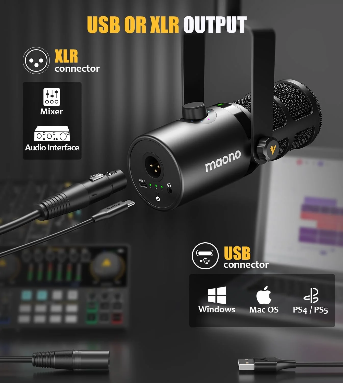 میکروفون دینامیک MAONO، میکروفون USB/XLR پادکست PC با نرم افزار، EQ، قابلیت قطع صدا با لمس، جک هدفون، دکمه تنظیم گین و کنترل صدا، میکروفون استودیویی برای پخش، ضبط، استریم و بازی (PD400X) میکروفون دینامیک MAONO، میکروفون USB/XLR پادکست PC با نرم افزار، EQ، قابلیت قطع صدا با لمس، جک هدفون، دکمه تنظیم گین و کنترل صدا، میکروفون استودیویی برای پخش، ضبط، استریم و بازی (PD400X)