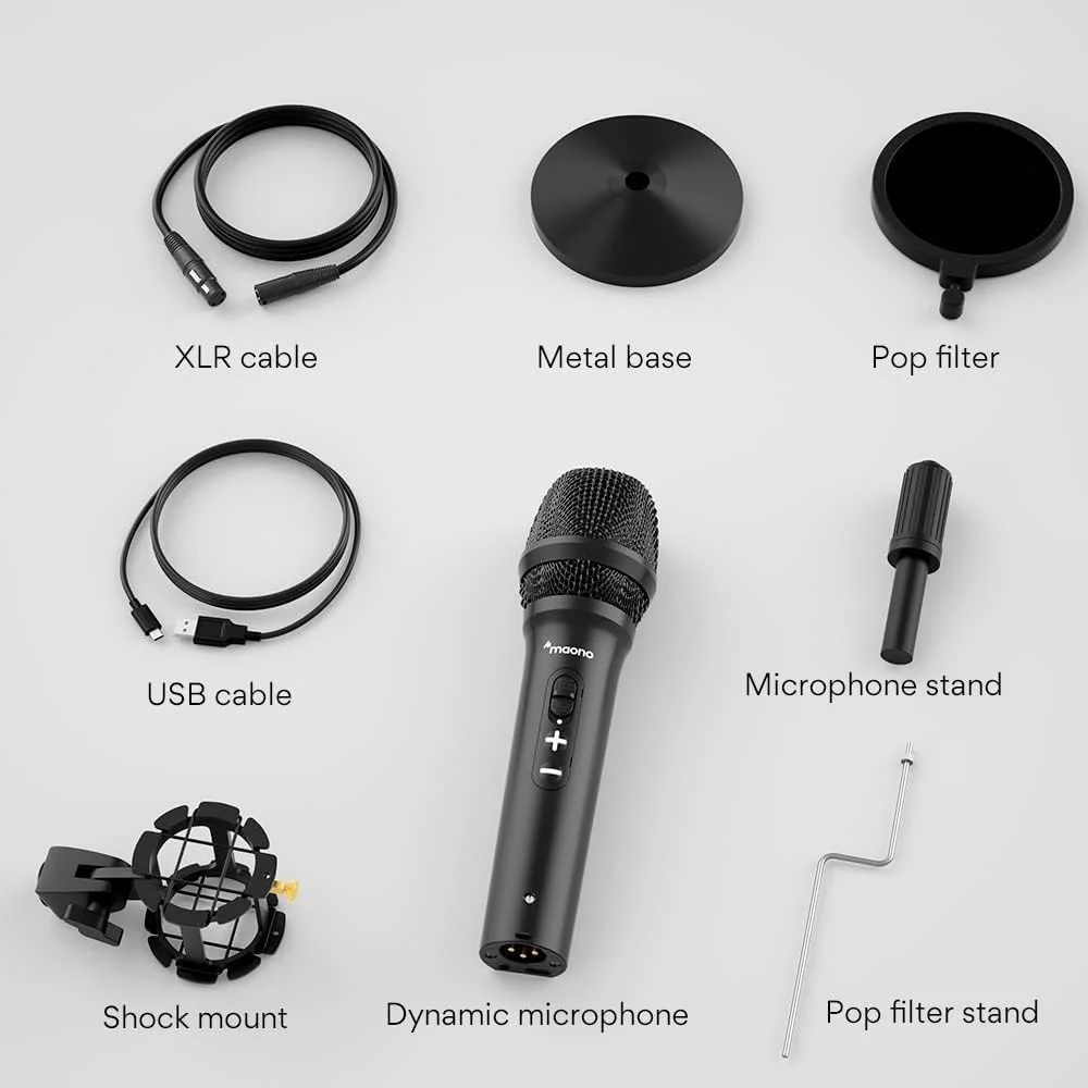 میکروفون دینامیک پادکست USB/XLR ماونو، کیت میکروفون استودیویی با کنترل صدا، لرزه گیر، پاپ فیلتر، ایده آل برای ضبط صدا، سازها، صداگذاری، پخش زنده (HD300T) میکروفون دینامیک پادکست USB/XLR ماونو، کیت میکروفون استودیویی با کنترل صدا، لرزه گیر، پاپ فیلتر، ایده آل برای ضبط صدا، سازها، صداگذاری، پخش زنده (HD300T)