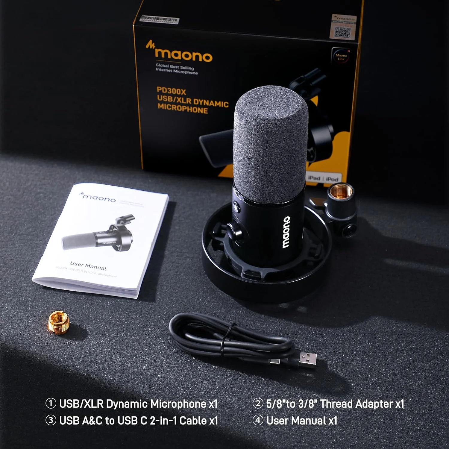 میکروفون پادکست MAONO PD300X - میکروفون XLR/USB با قابلیت حذف نویز، صدای Hi-Fi 192kHz/24Bit، دکمه قطع صدا، نرم افزار Link. برای پادکست، استریمینگ، ضبط استودیویی میکروفون پادکست MAONO PD300X - میکروفون XLR/USB با قابلیت حذف نویز، صدای Hi-Fi 192kHz/24Bit، دکمه قطع صدا، نرم افزار Link. برای پادکست، استریمینگ، ضبط استودیویی