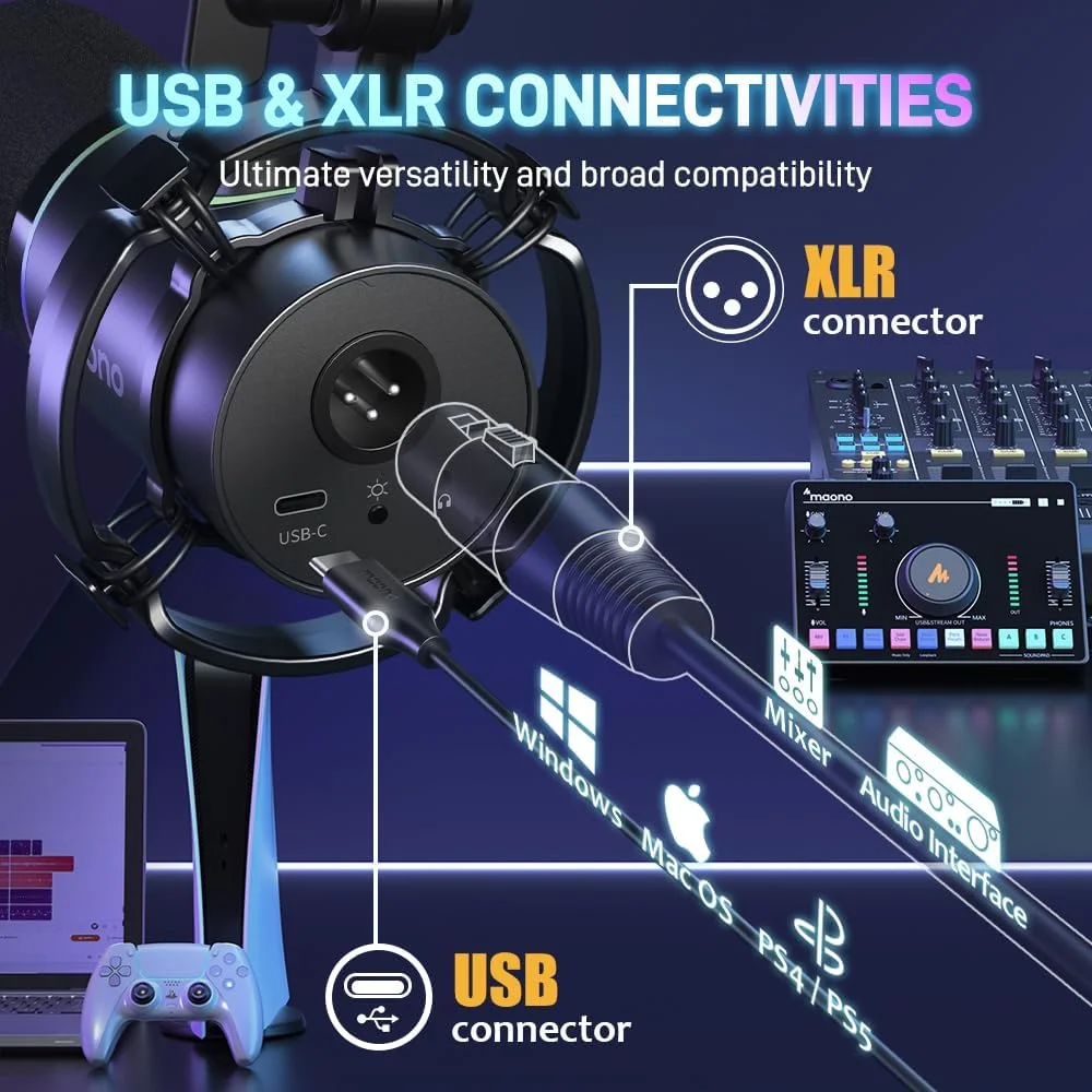 میکروفون پادکست XLR/USB برند MAONO، میکروفون دینامیک PC برای ضبط، استریمینگ، بازی و صداگذاری، میکروفون فلزی با نرم افزار، قابلیت قطع صدا با لمس، جک هدفون، دکمه تنظیم گین و کنترل صدا - PD200X میکروفون پادکست XLR/USB برند MAONO، میکروفون دینامیک PC برای ضبط، استریمینگ، بازی و صداگذاری، میکروفون فلزی با نرم افزار، قابلیت قطع صدا با لمس، جک هدفون، دکمه تنظیم گین و کنترل صدا - PD200X
