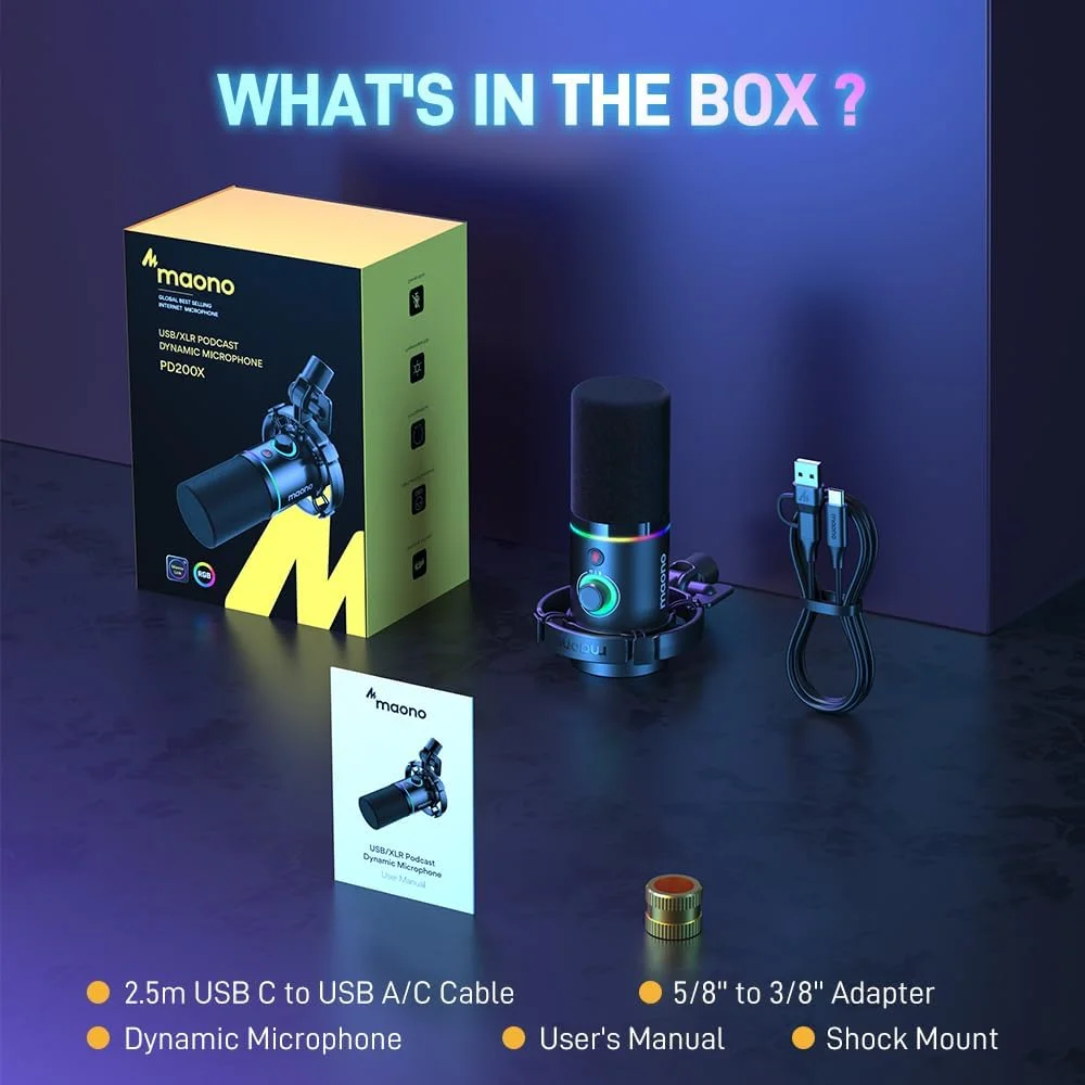 میکروفون پادکست XLR/USB برند MAONO، میکروفون دینامیک PC برای ضبط، استریمینگ، بازی و صداگذاری، میکروفون فلزی با نرم افزار، قابلیت قطع صدا با لمس، جک هدفون، دکمه تنظیم گین و کنترل صدا - PD200X میکروفون پادکست XLR/USB برند MAONO، میکروفون دینامیک PC برای ضبط، استریمینگ، بازی و صداگذاری، میکروفون فلزی با نرم افزار، قابلیت قطع صدا با لمس، جک هدفون، دکمه تنظیم گین و کنترل صدا - PD200X